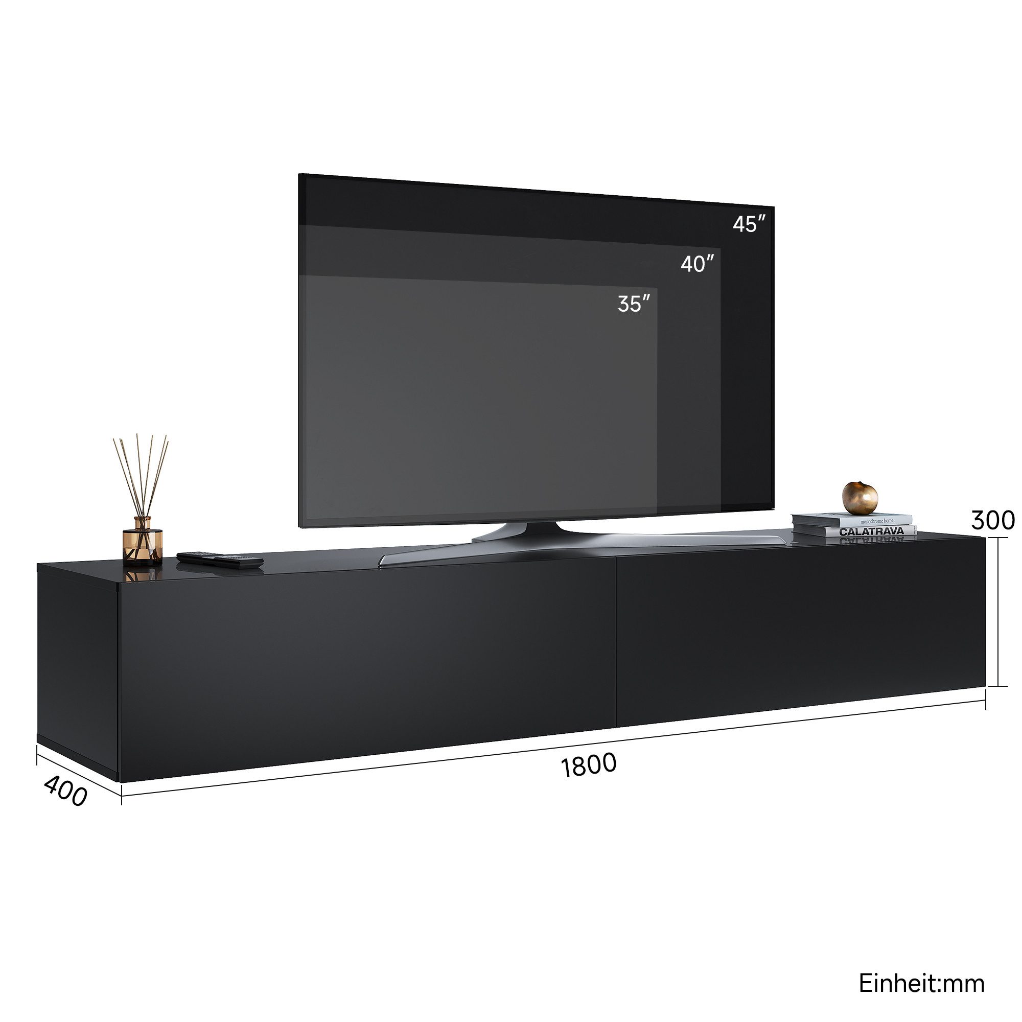 SONNI Lowboard Lowboard TV Hängend Weiß/ Schwarz TV Schrank in Wohnzimmer (Packung), 140-180cm tv schrank in wohnzimmer für 35''- 45'' Fernseher