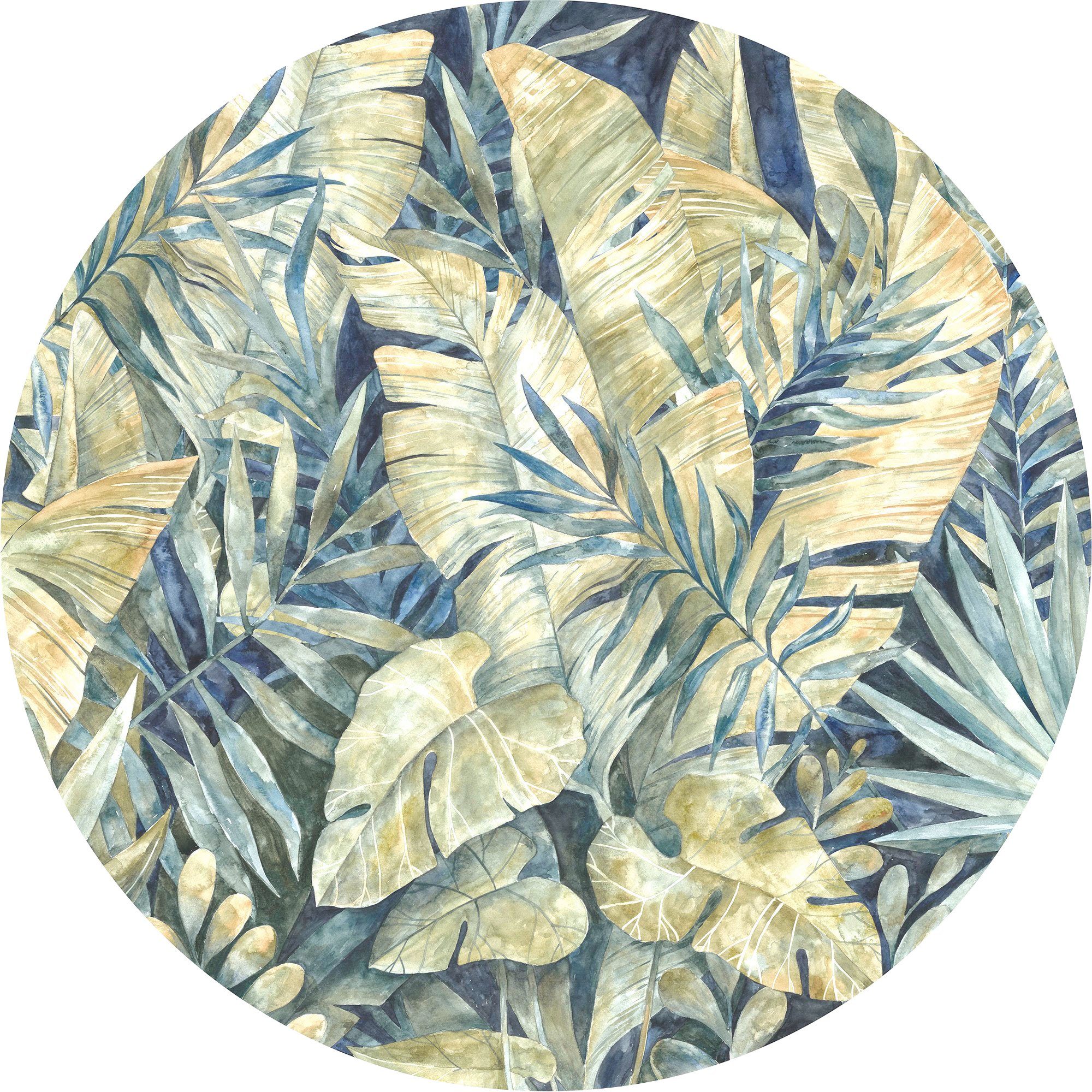 Komar Fototapete Vlies selbstklebend - Feuilles Tropicales - Größe 125 x 125 cm, glatt, bedruckt, (1 St), Wohnzimmer, Schlafzimmer