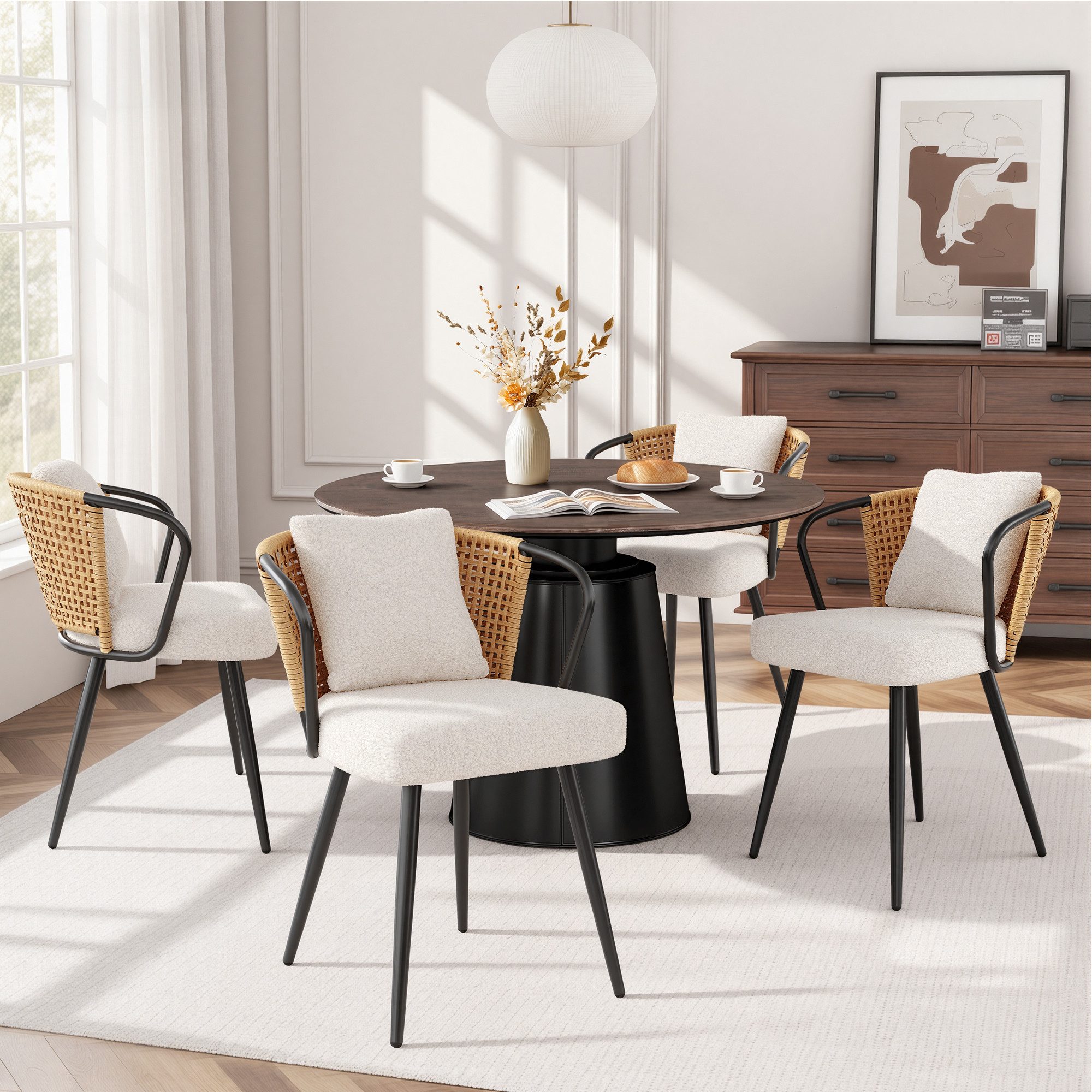 HawthyHome Esszimmerstuhl 2er-Set, Mid-Century Polsterstühle mit Kissen & Metallbeinen (4 St), Ergonomisches