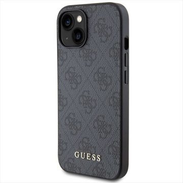 Guess Smartphone-Hülle Guess Apple iPhone 15 Schutzhülle Case Hülle 4G Metal Gold Logo Grau