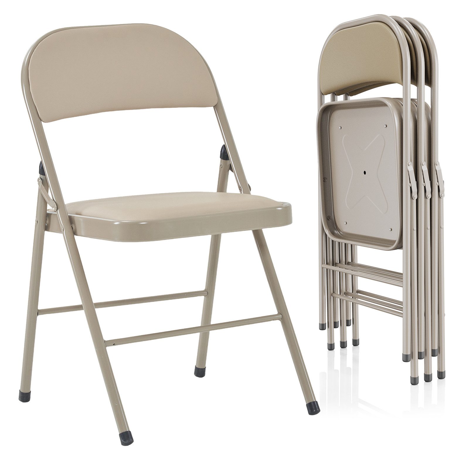VINGLI Klappstuhl 4er/6er/8er/10er/12er Set aus Stahl & PVC-Kunstleder, Gepolstert (4 St), bis 159 kg, für Veranstaltungen, Messe, Büro & Zuhause, Grau/Hellbraun