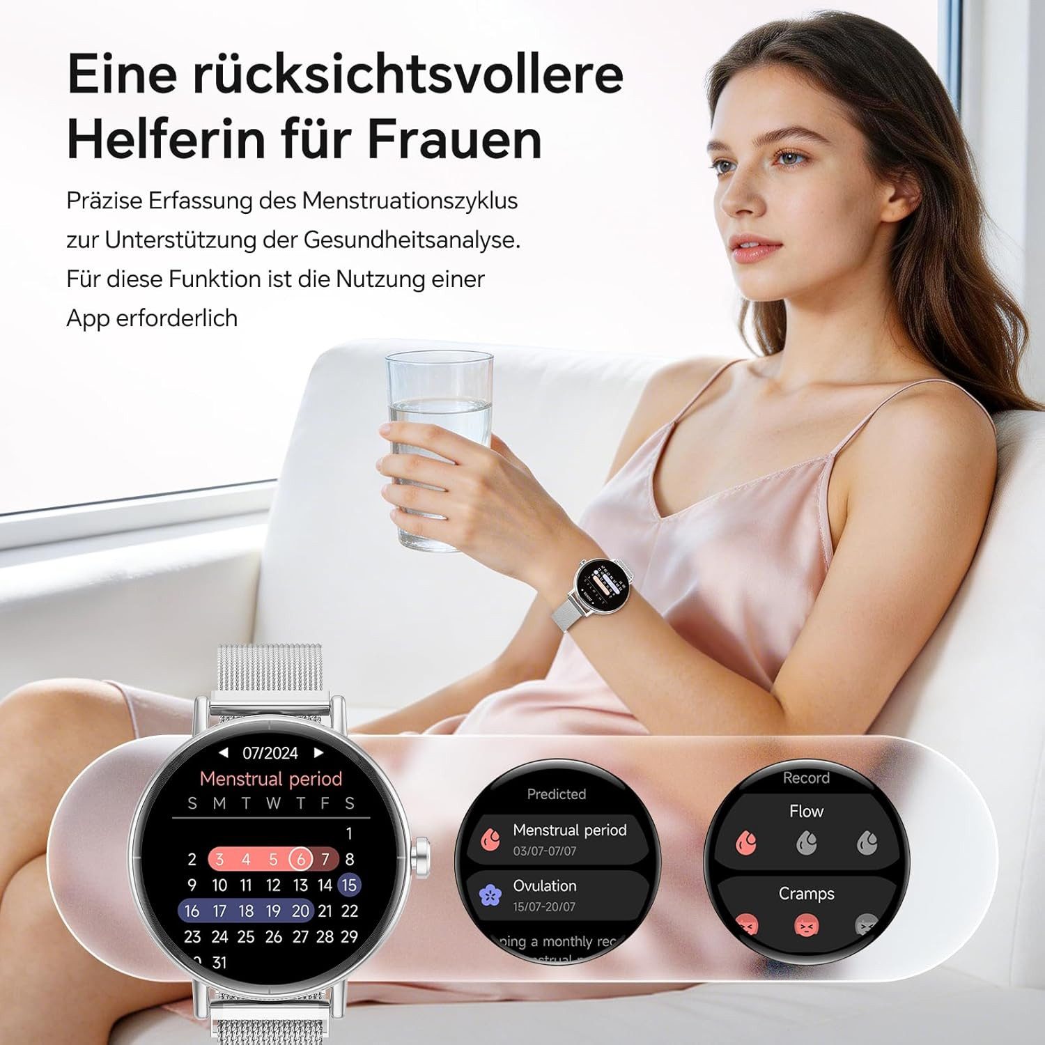 Zevelora Damen Smartwatch mit Bluetooth-Telefonie und Gesundheitsfunktionen Smartwatch (1.27 Zoll, Andriod iOS), Fitnessuhr für Damen mit Anruffunktion und über – Bild 4 von 5