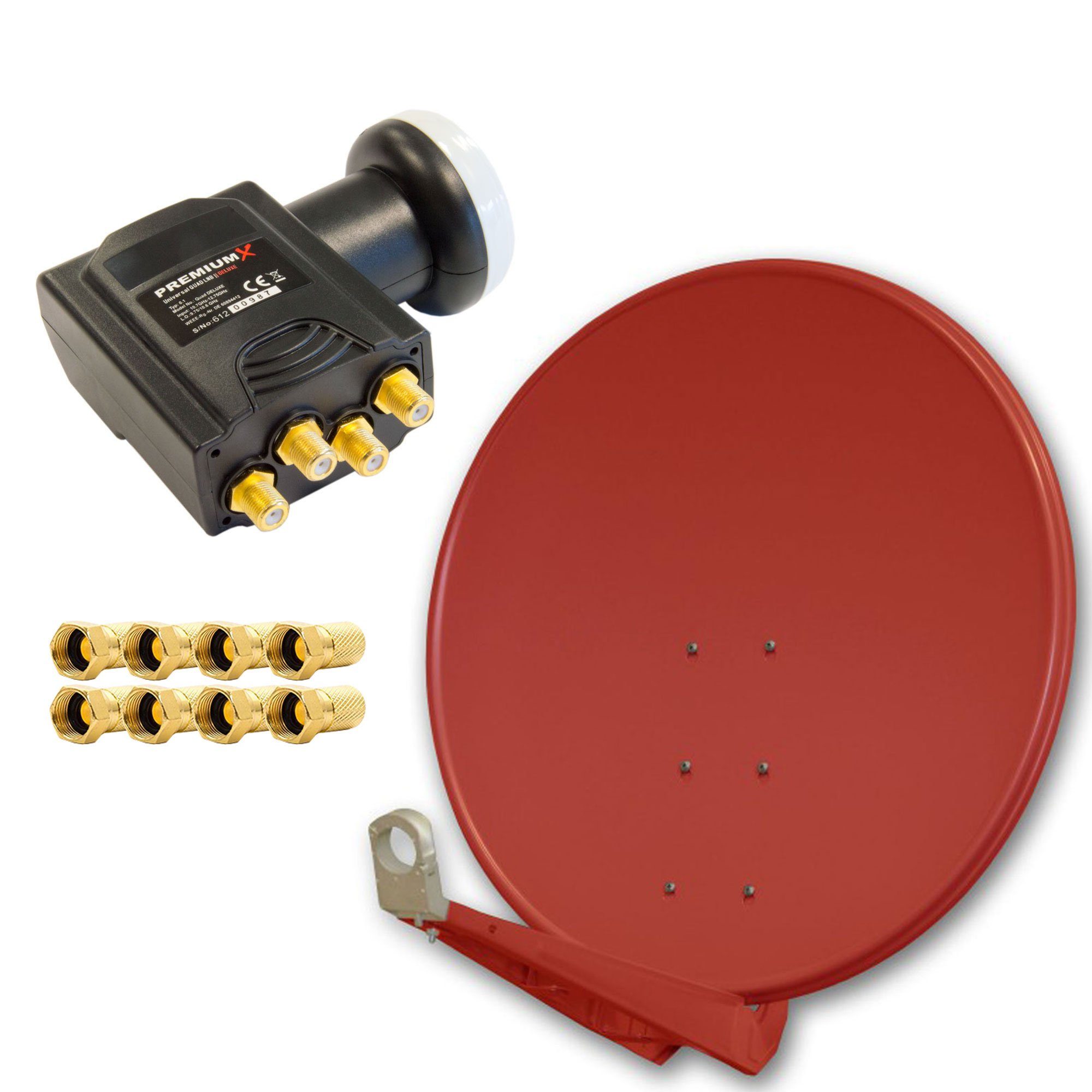 Antenne DELUXE100 Alu 100cm SAT Schüssel Ziegelrot Quad LNB SAT-Antenne