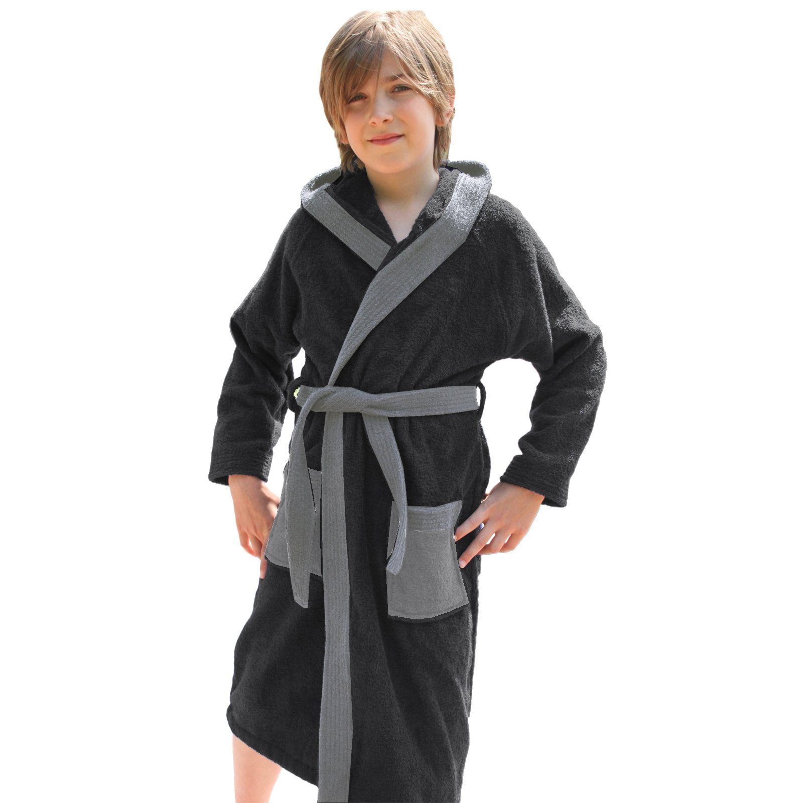 HOMELEVEL Bademantel Bademantel für Kinder aus Frottee Baumwolle - Morgenmantel Kinder, Baumwolle, Kinderbademantel Junge Mädchen kuschelig flauschig - Bathrobe Kids