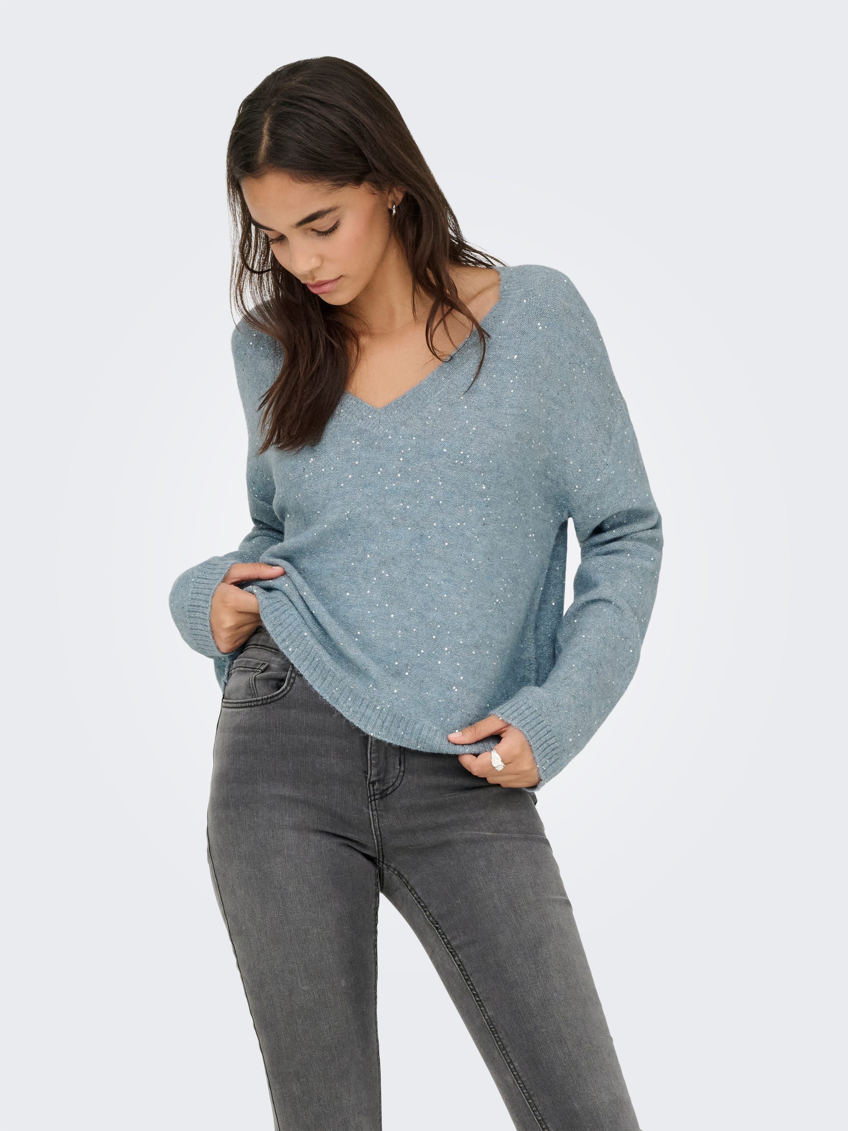 ONLY Strickpullover ONLARIZONA LS SEQUINS V-NECK PUL KNT günstig online kaufen