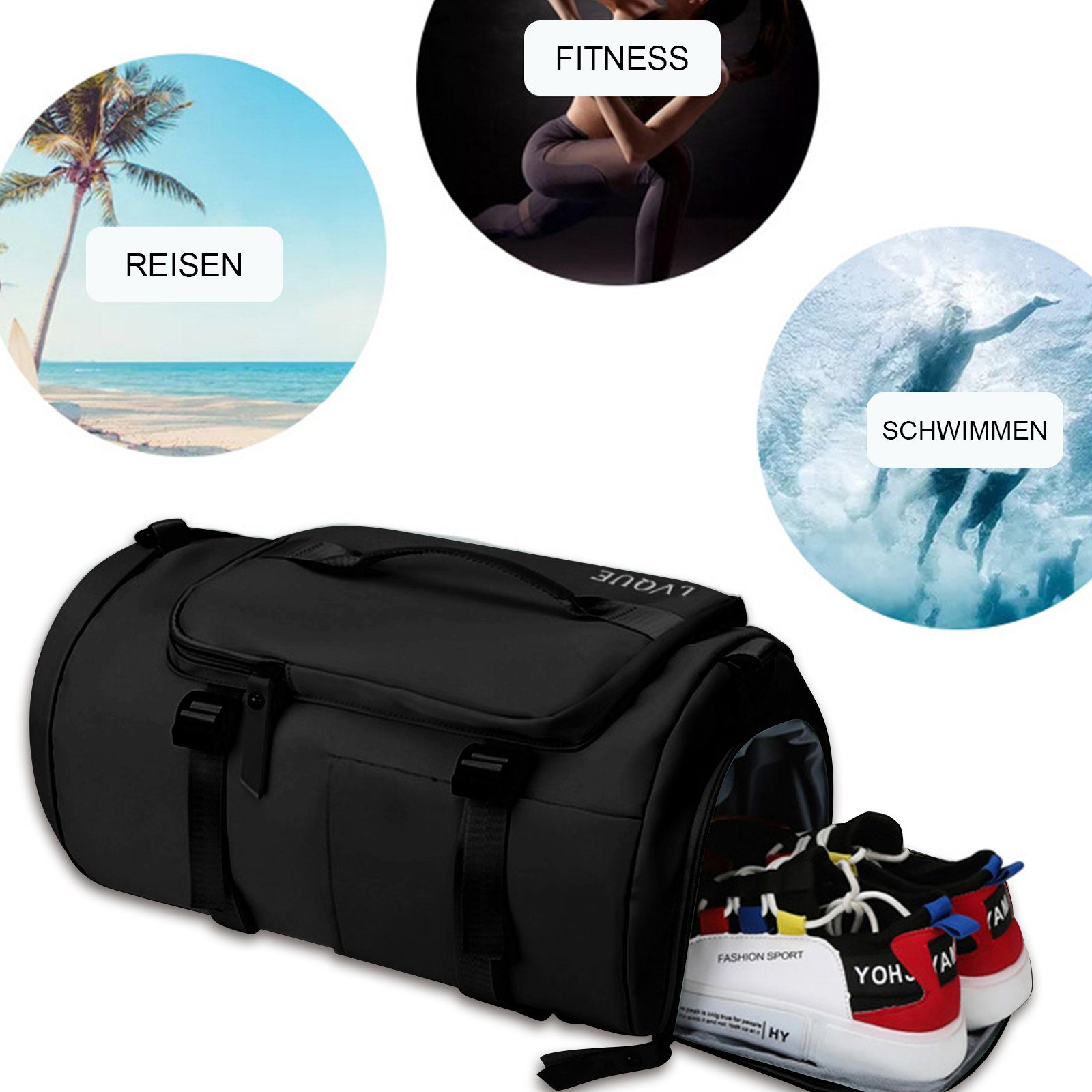 Nasstasche), (Notebook REDOM Rucksack Fitness mit Rucksack Yoga Tasche Sport Schuhfach Schule Freizeitrucksack Reiserucksack Sportrucksack Schulrucksack, Schwarz Reisen Uni Laptop Schwimmen Schultasche, Reisetasche Sporttasche Rucksäcke, Fitnessstudio für Handgepäck, und Gym Weekender Reisen