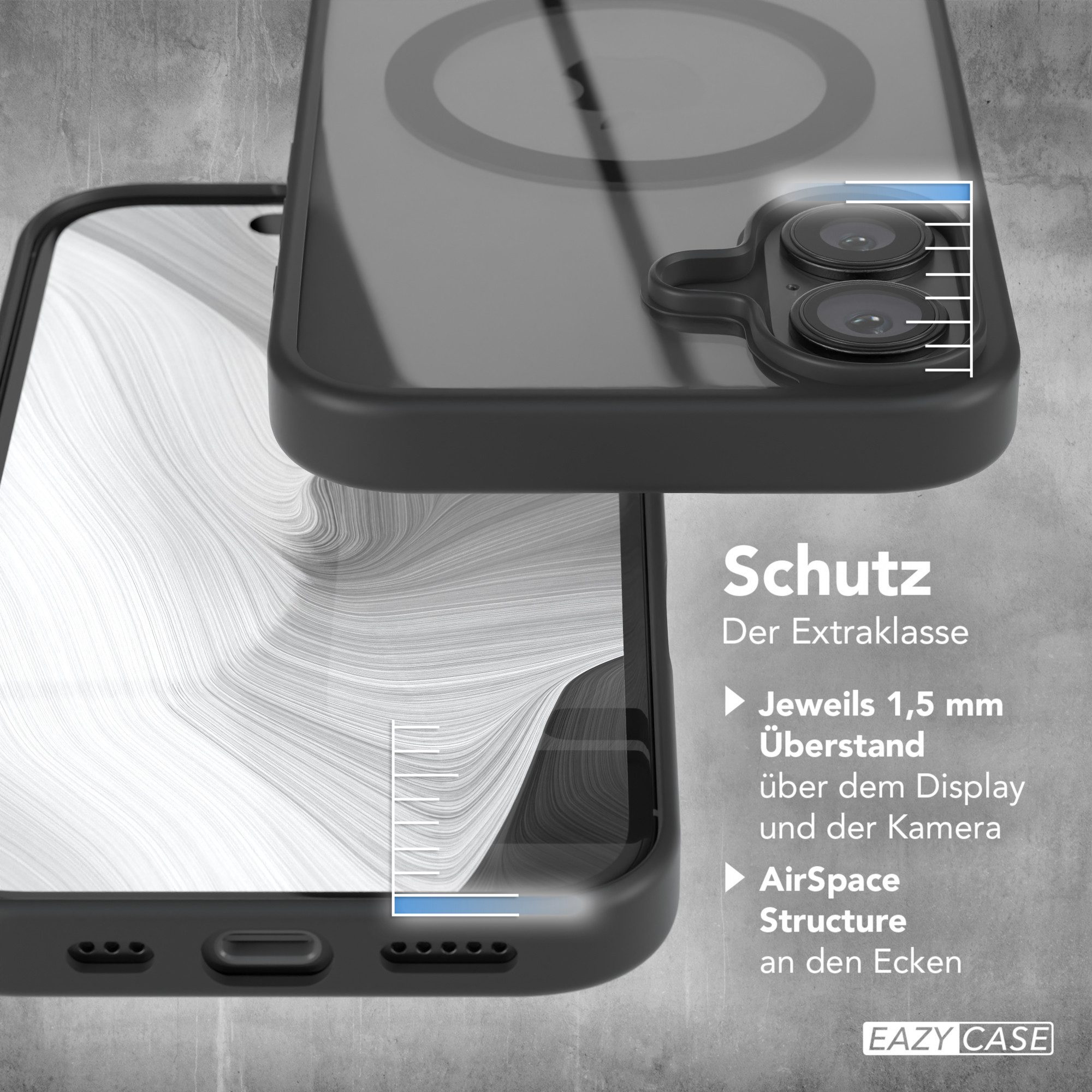 EAZY CASE Handyhülle Transparente Hülle mit MagSafe für iPhone 16 6,1 Zoll, Qi Charging kompatibel, Silicon Case, Slimcover Displayschutz, Schwarz – Bild 4 von 5