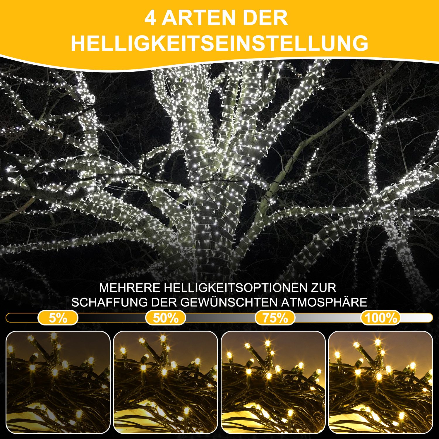 Clanmacy LED-Lichterkette 30M 300 LED Solar Lichterkette Solarleuchte Außen Garten Warmweiß, Wasserdicht