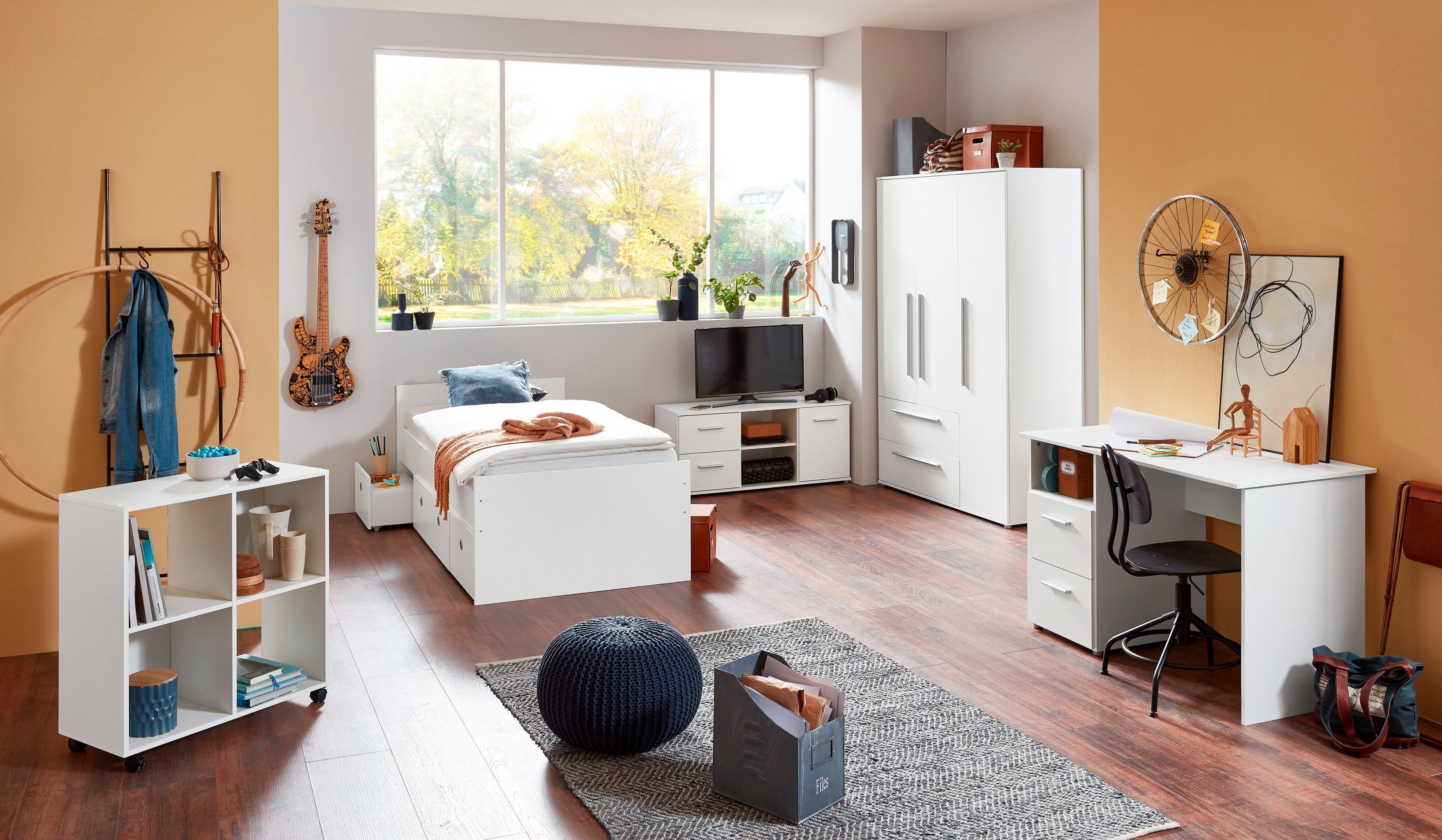 arthur berndt Stauraumbett Bente 1, TOP PREIS, viel Stauraum, 2 Breiten (90cm + 120cm), mit Melamin-Oberfläche, 3 Schubkästen auf Rollen, MADE IN GERMANY