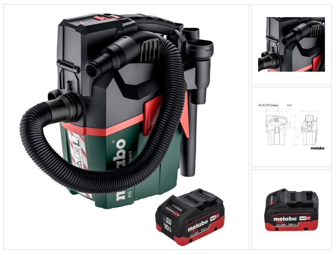 metabo Absaugstation AS 18 L PC Compact Akku Sauger 18 V 6 l IPX4 Staubklasse L Nass und T