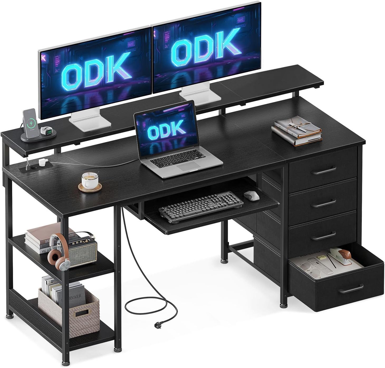 ODK Schreibtisch ODK Schreibtisch mit 4 Schubladen, Tastaturablage, Schwarz günstig online kaufen