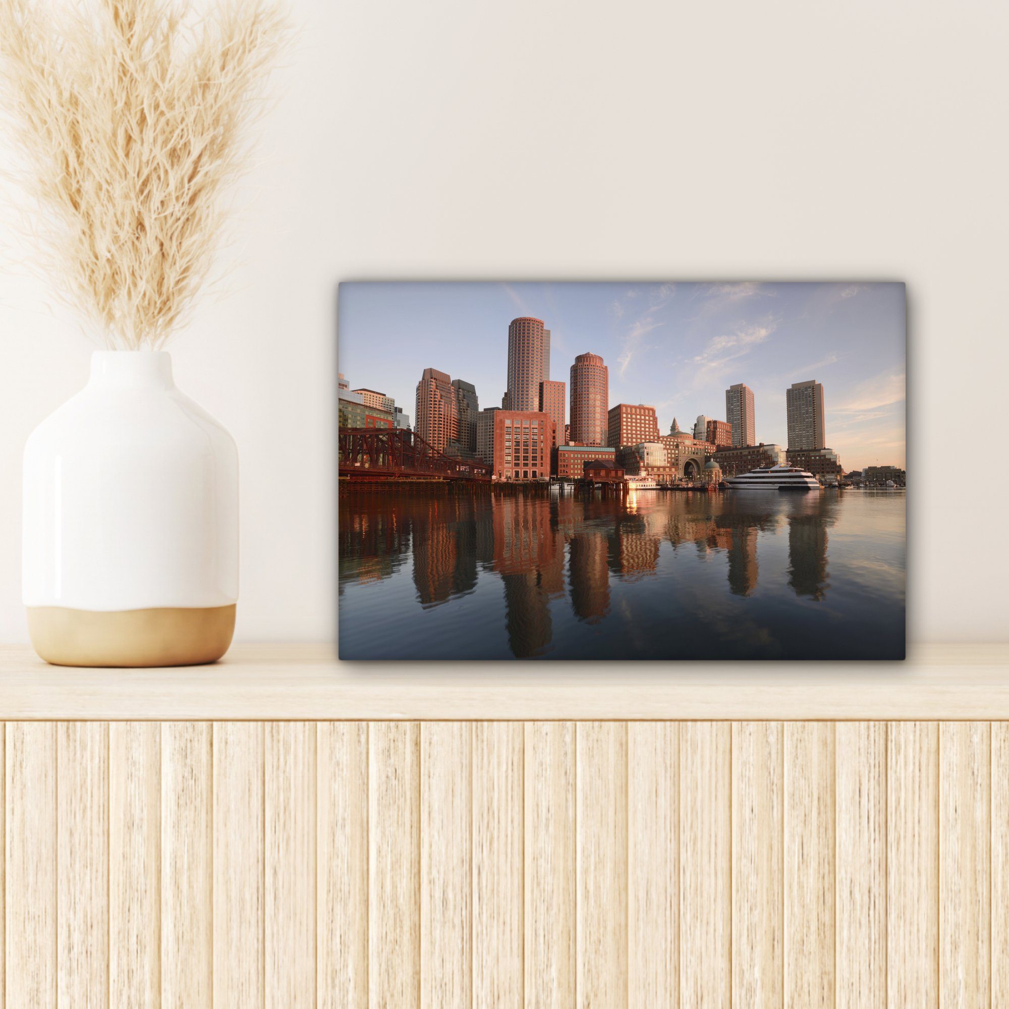 OneMillionCanvasses® Leinwandbild Wanddeko, Boston, 30x20 von Skyline Wandbild (1 Leinwandbilder, Aufhängefertig, St), cm