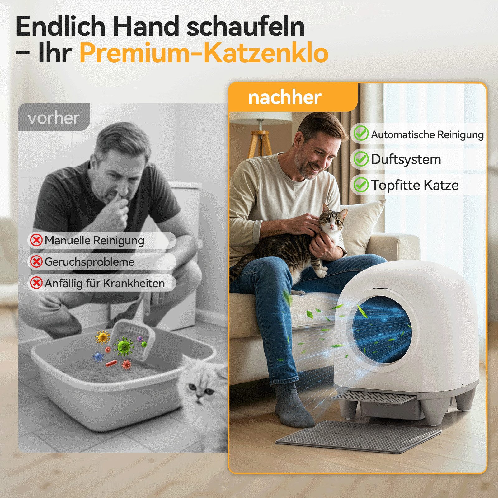 HOMALL Katzentoilette XXXL katzenklo selbstreinigend für grossen katzen,Sicherheitsschutz x7, mit Aromabox, Matte, leiser Betrieb & Nachtmodus – für Mehrkatzen