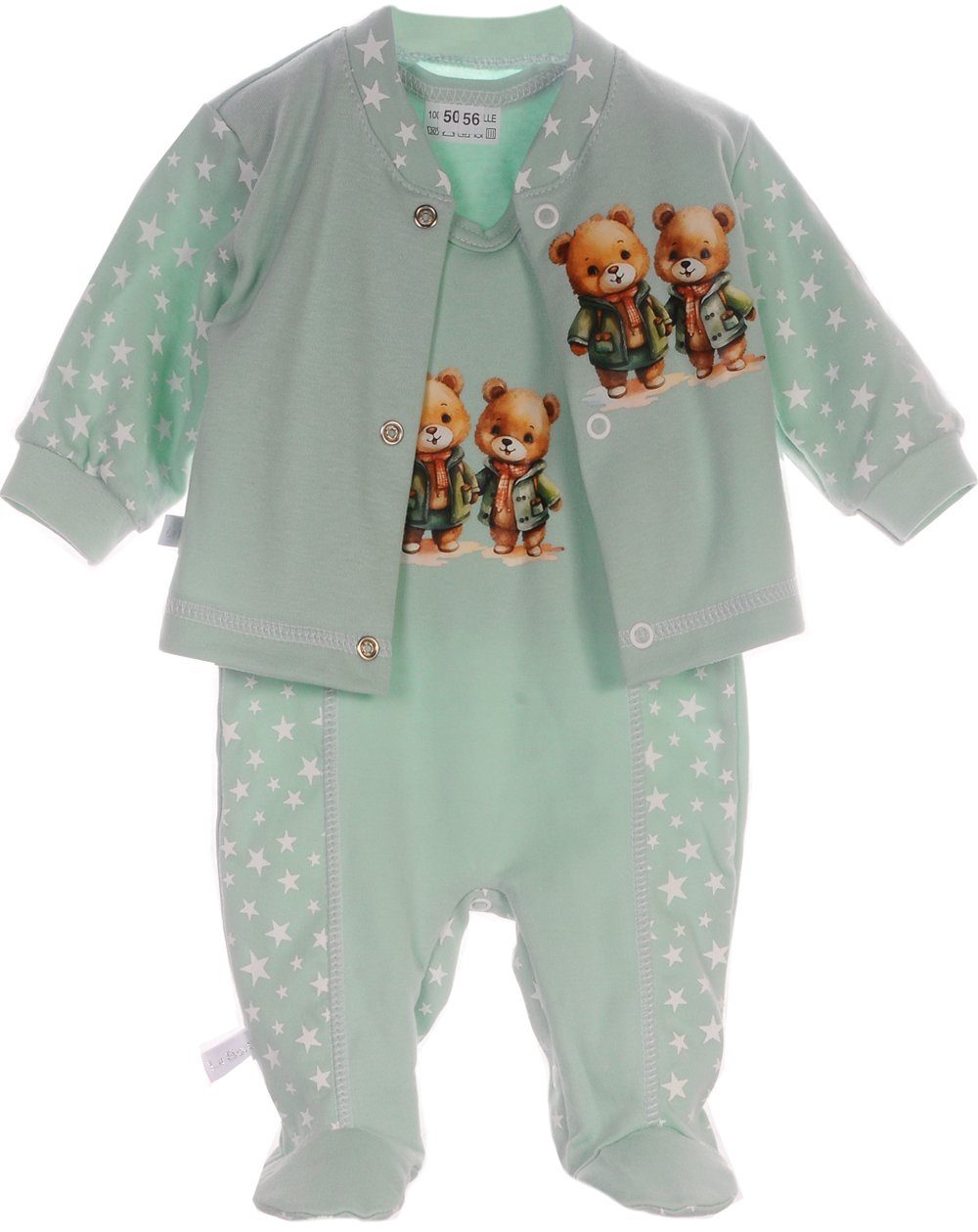 La Bortini Strampler, Jäckchen & Mütze Strampler Mütze und Hemdchen Set Baby Anzug 3tlg mit Sternchen aus reiner Baumwolle, 44 50 56 62 68 74