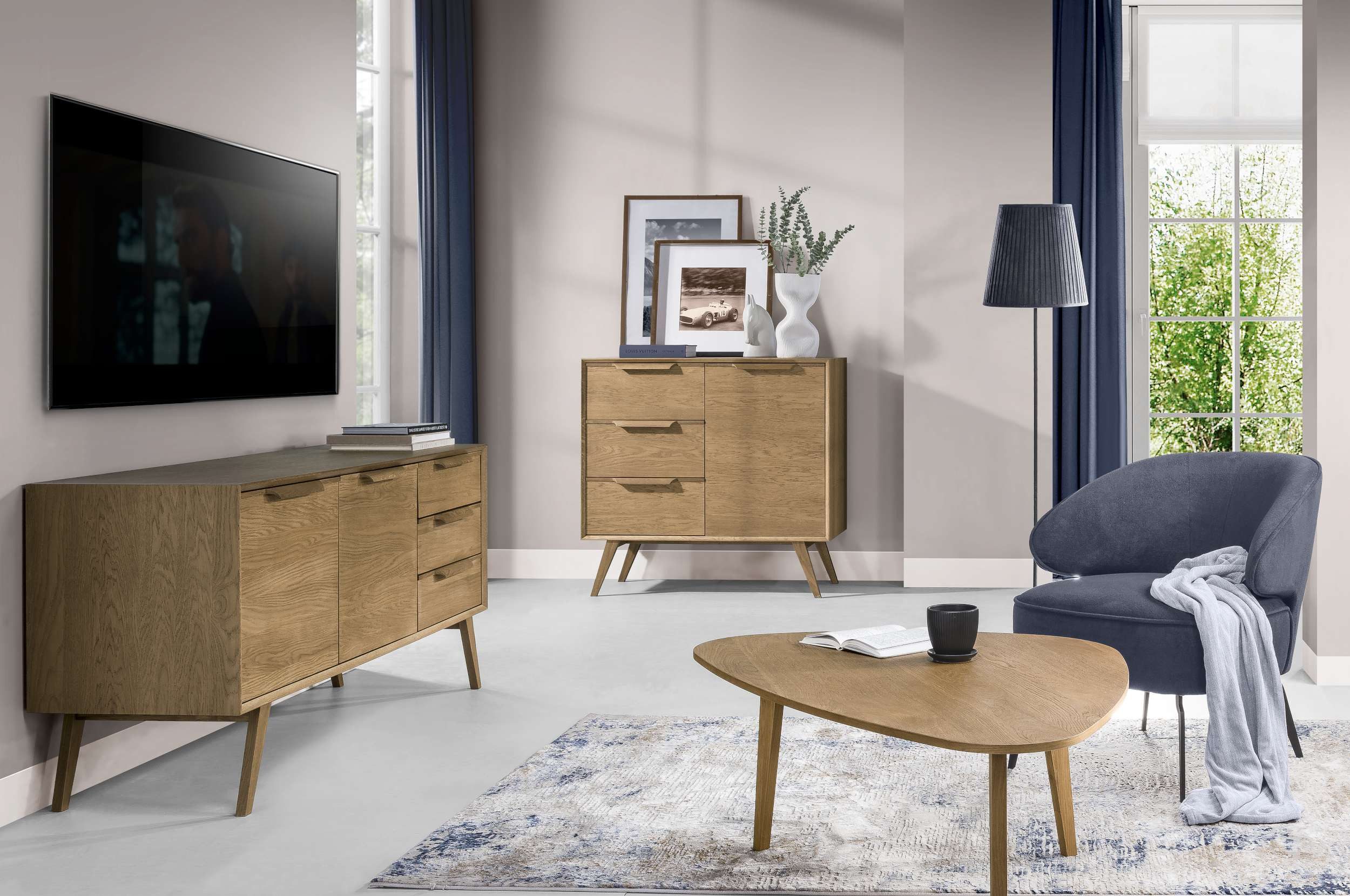 99rooms Wohnwand Lion, (Set (2-St), Wohnmöbel), mit viel Stauraum, aus Massivholz, Lieferung erfolgt ohne Couchtisch