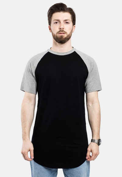 Blackskies T-Shirt Round Baseball Kurzarm Longshirt T-Shirt Schwarz-Grau X-Large