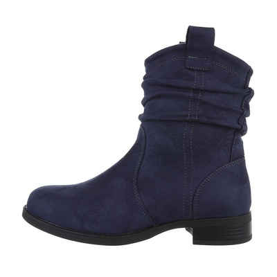 Ital-Design Damen Freizeit Stiefelette Blockabsatz Flache Stiefeletten in Dunkelblau