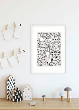 Komar Poster Scribble Park, Tiere (1 St), Kinderzimmer, Schlafzimmer, Wohnzimmer
