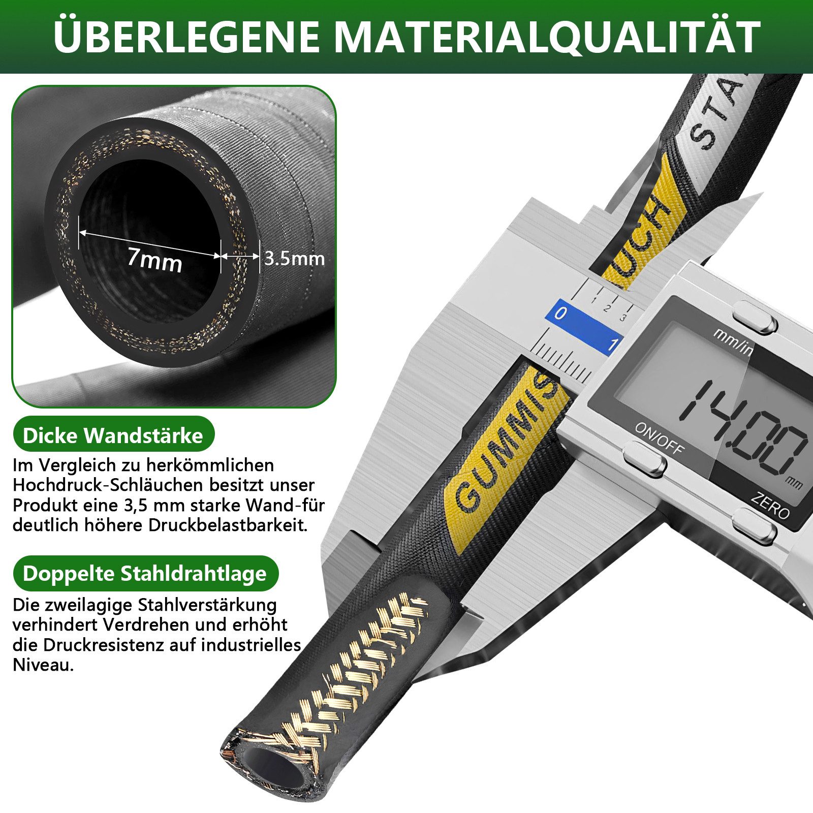 XERSEK Hochdruckschlauch 400 Bar Rohrreinigungsschlauch mit 2 Kärcher Adapter Rohrreinigungsset, 650 Bar Berstdruck, 4-Schichten-System, Mit Knickschutz, Messing-Adaptern & Aufbewahrungstasche, (Set), Geeignet Für Kärcher HD-/HDS-Hochdruckreiniger