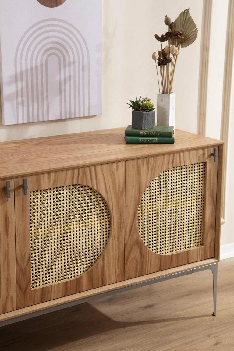 St., Anrichte Holz Spiegel Schrank Braun JVmoebel Möbel Sideboard Sideboards Sideboard (2 mit Sideboard Neu Spiegel) mit