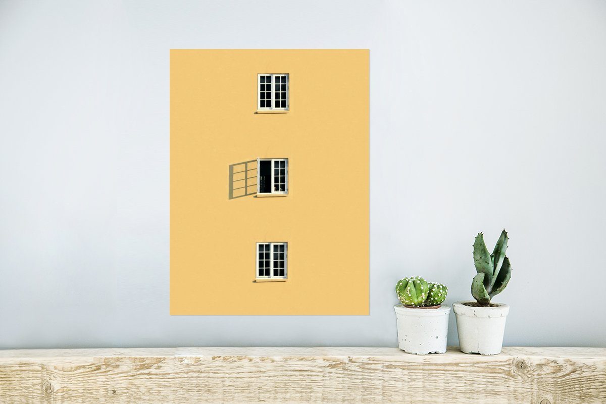 Poster (1 Poster, Offen - für Wohnzimmer, St), Architektur - Fenster Wandbild, Gelb, Rahmen MuchoWow Ohne Wandposter -