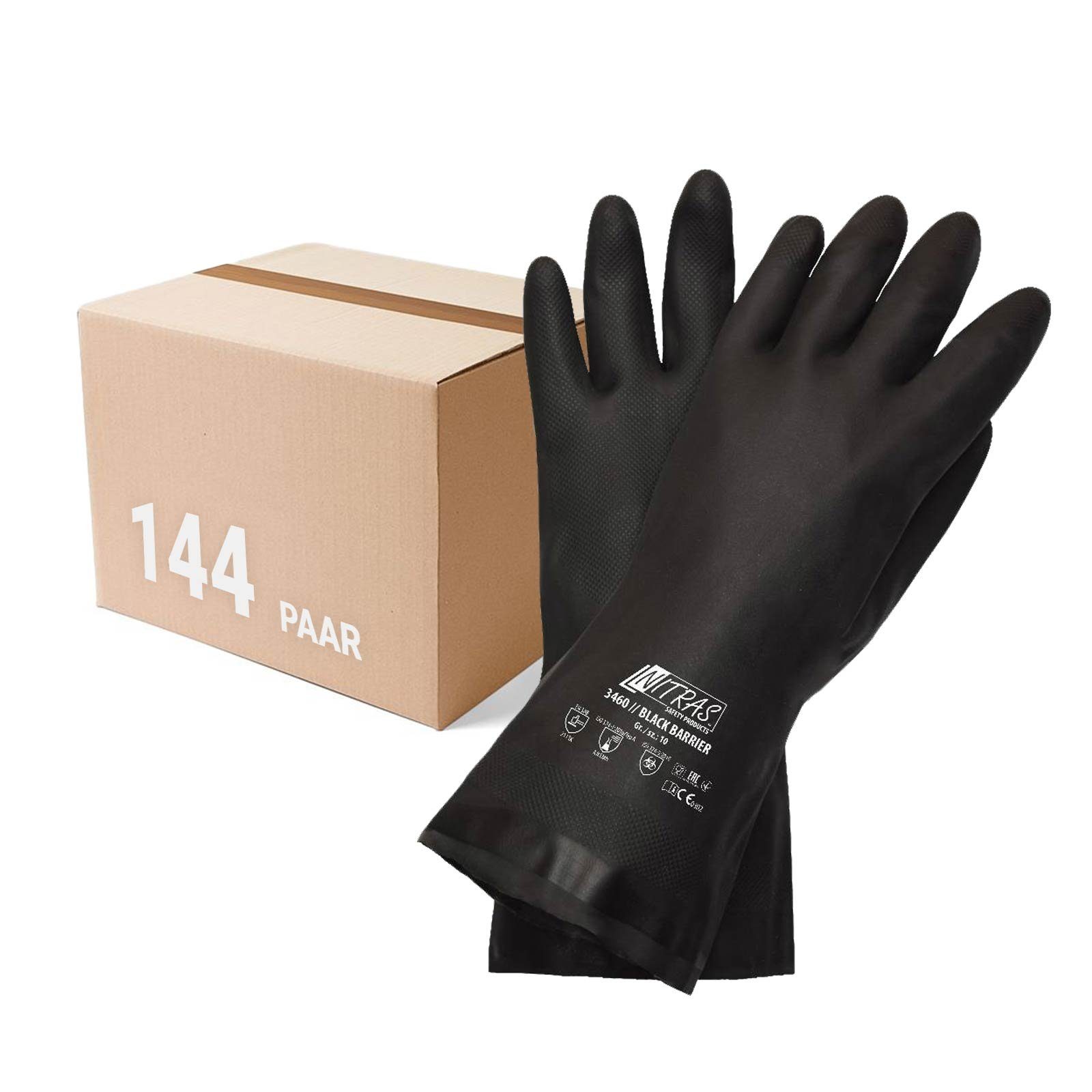 Nitras Putzhandschuh NITRAS Chloroprene-Handschuhe 3460 Black Barrier schwarz - 144 Paar (Set)