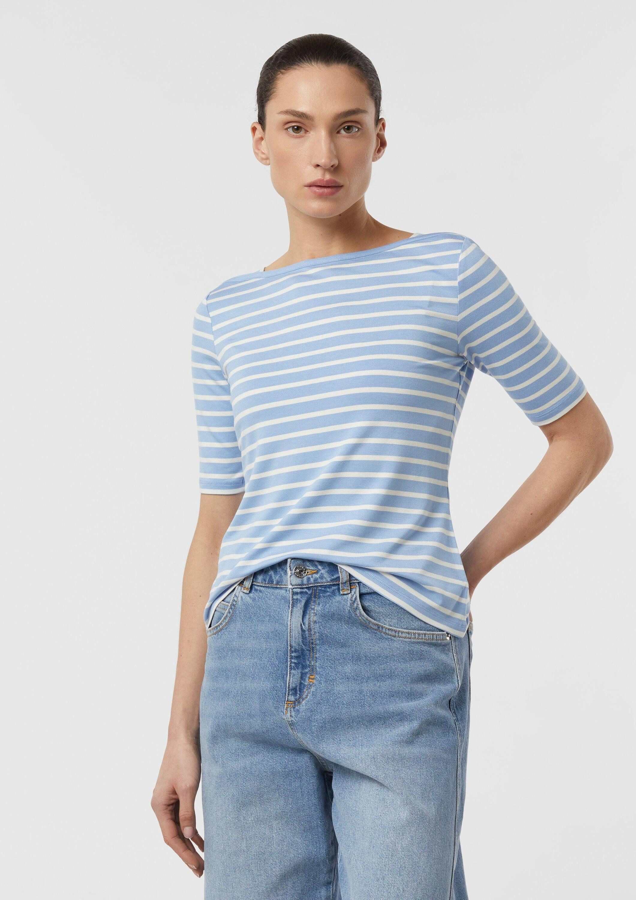 comma Kurzarmshirt T-Shirt Feminines Streifenshirt aus Viskosejersey