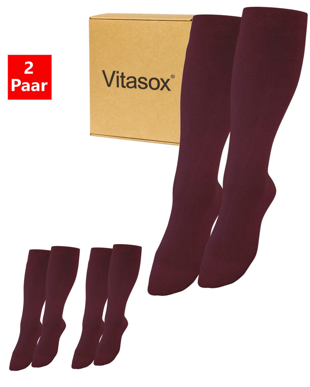 Vitasox Stützkniestrümpfe für Damen und Herren 2 Paar - Stützwirkung und Kompression (2-Paar) leichte bis mittlere Kompression