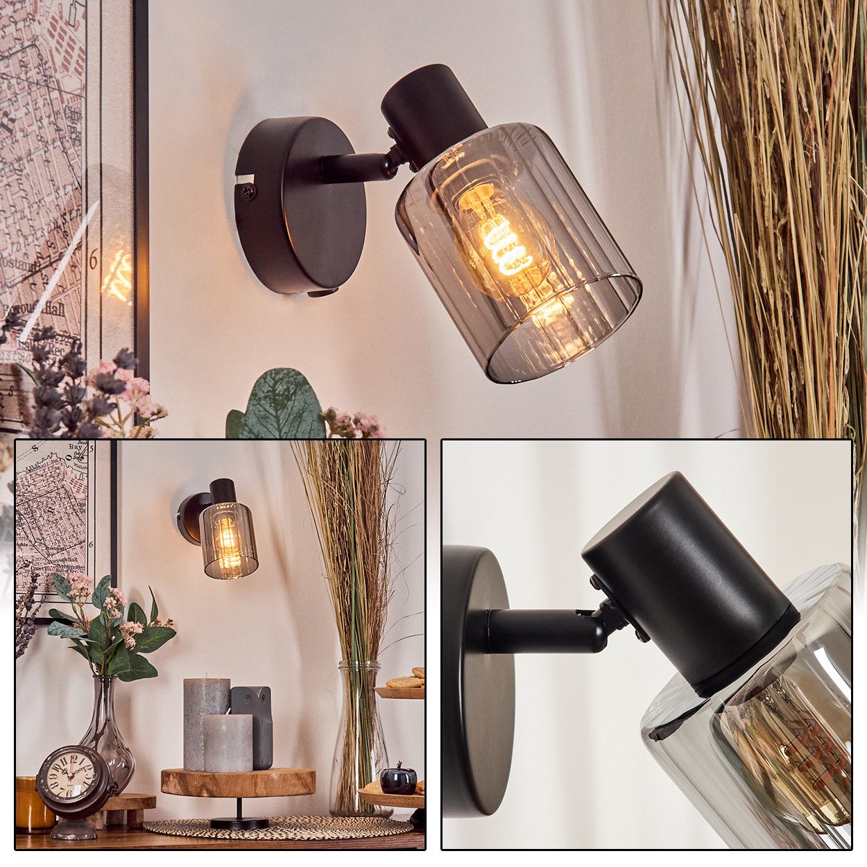 hofstein Wandleuchte verstellbare Wandlampe aus Metall/Glas günstig online kaufen