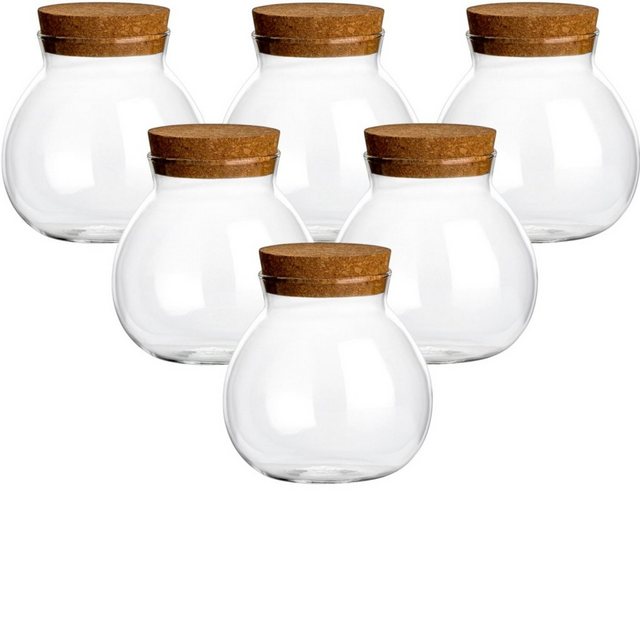 gouveo Vorratsglas “600 ml Kugel-Form mit Korken – Vorratsdosen aus Borosilikatglas”, (6-tlg), mit Korken, mit Deckel