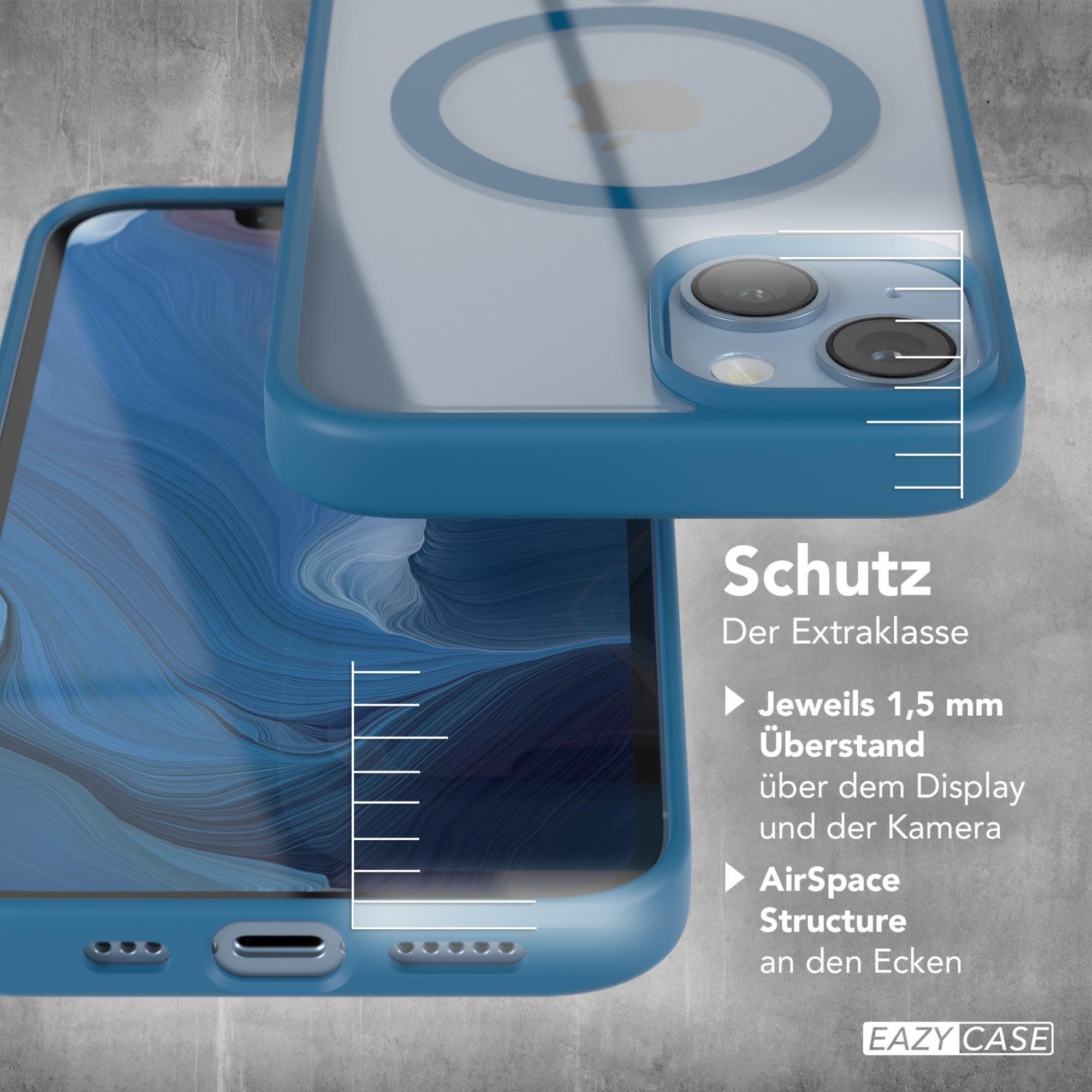 EAZY CASE Handyhülle Transparente Hülle mit MagSafe für iPhone 14 6,1 Zoll, Silikon Handyhülle, Schutzhülle mit Kameraschutz, Etui magnetisch Blau