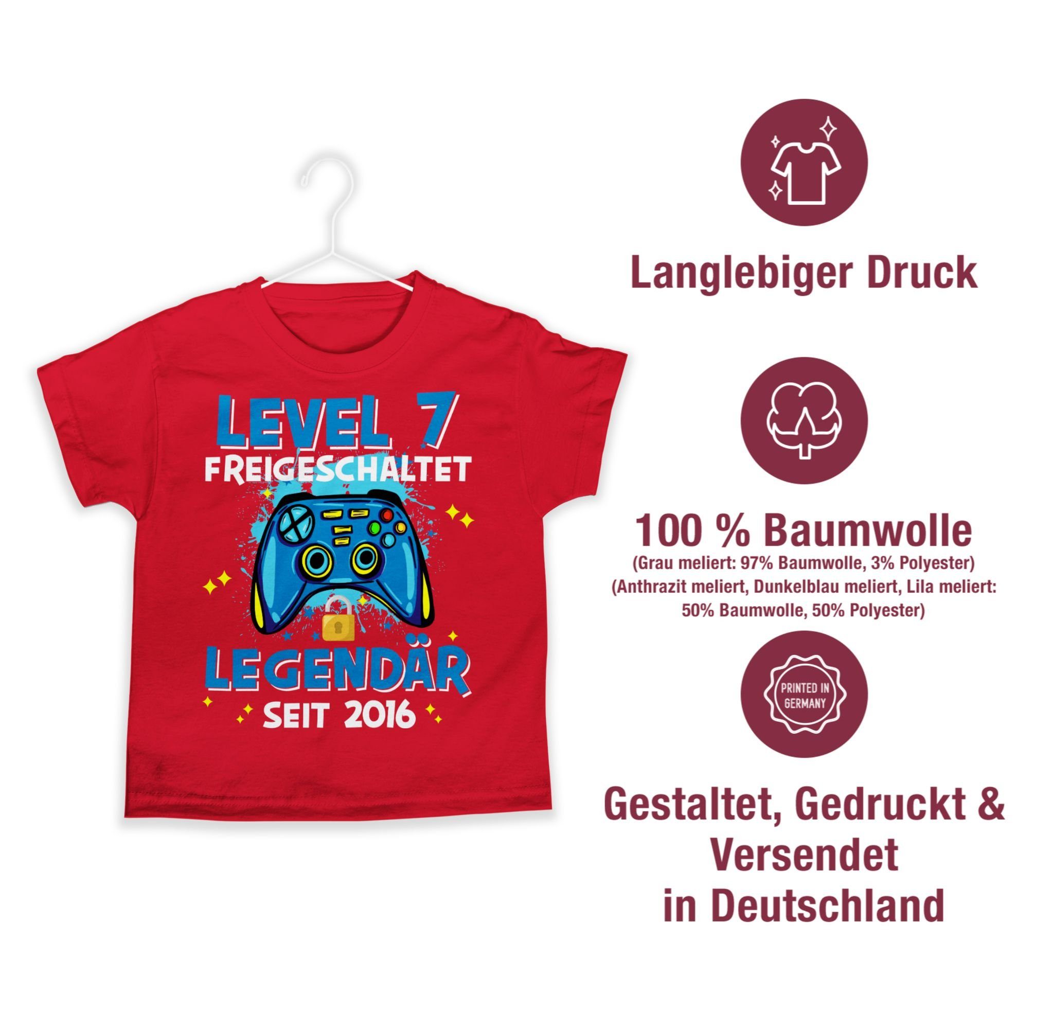 2016 03 7 seit Shirtracer 7. Legendär Geburtstag Level T-Shirt freigeschaltet Rot