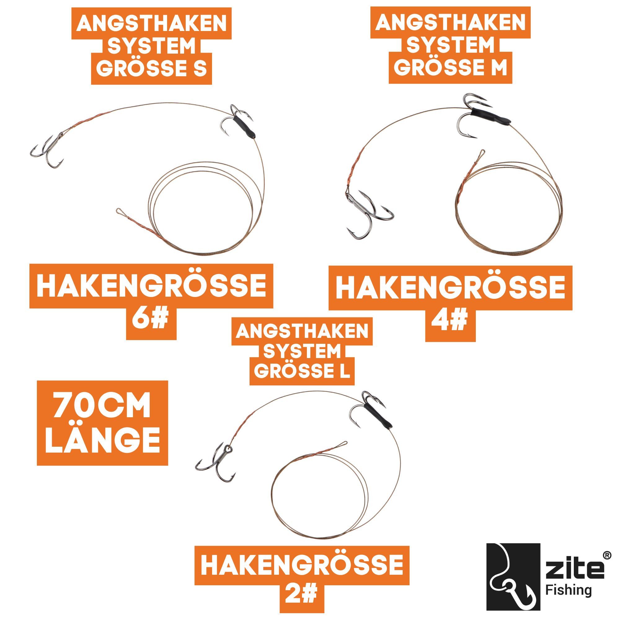 Zite Drillingshaken Hecht Köderfisch-System S, M & L Set Raubfisch Fertigmontage Angeln