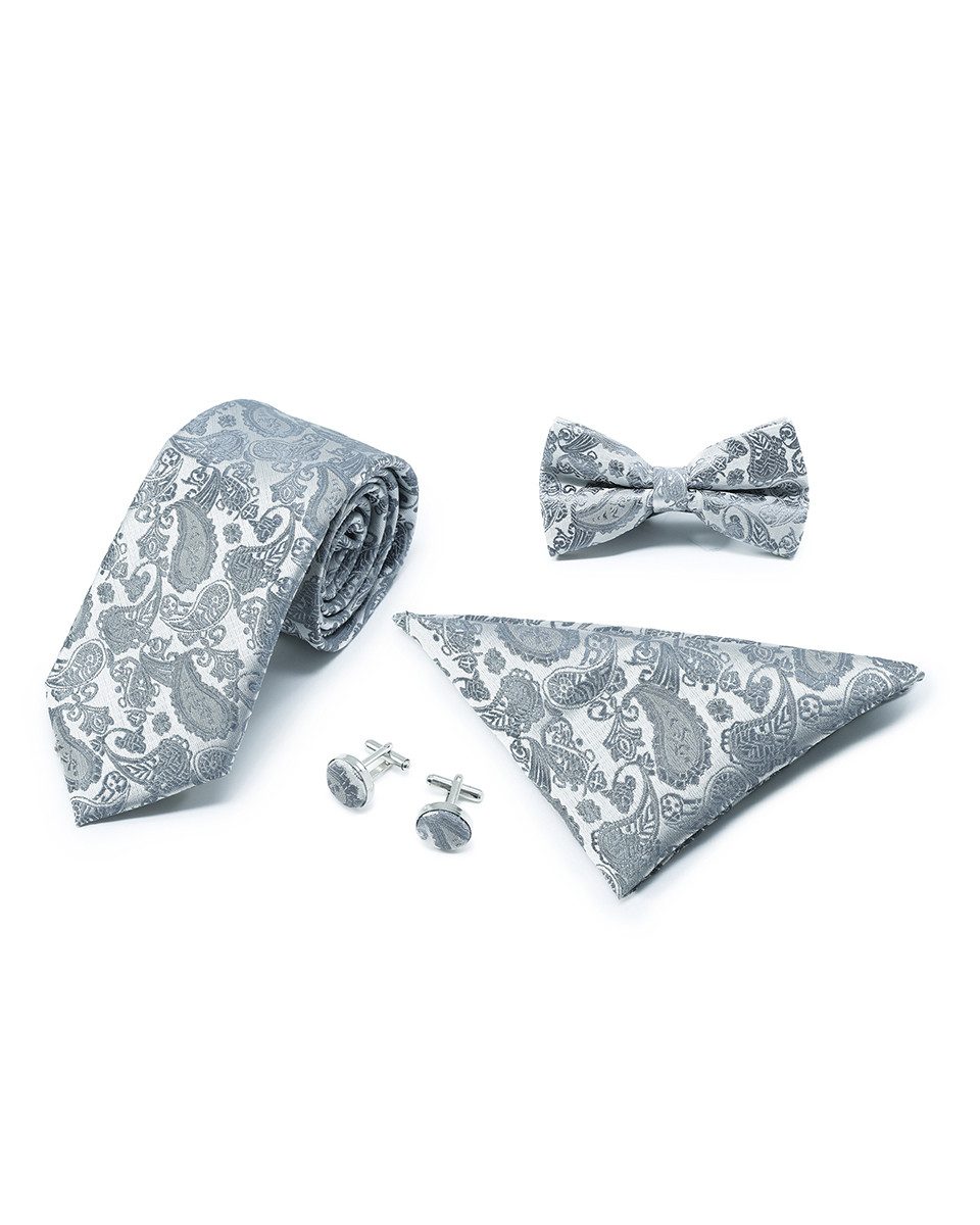 Allthemen Krawatte (Set) Herren 4-tlg Set Krawatte Fliege Einstecktuch Manschettenknöpfe