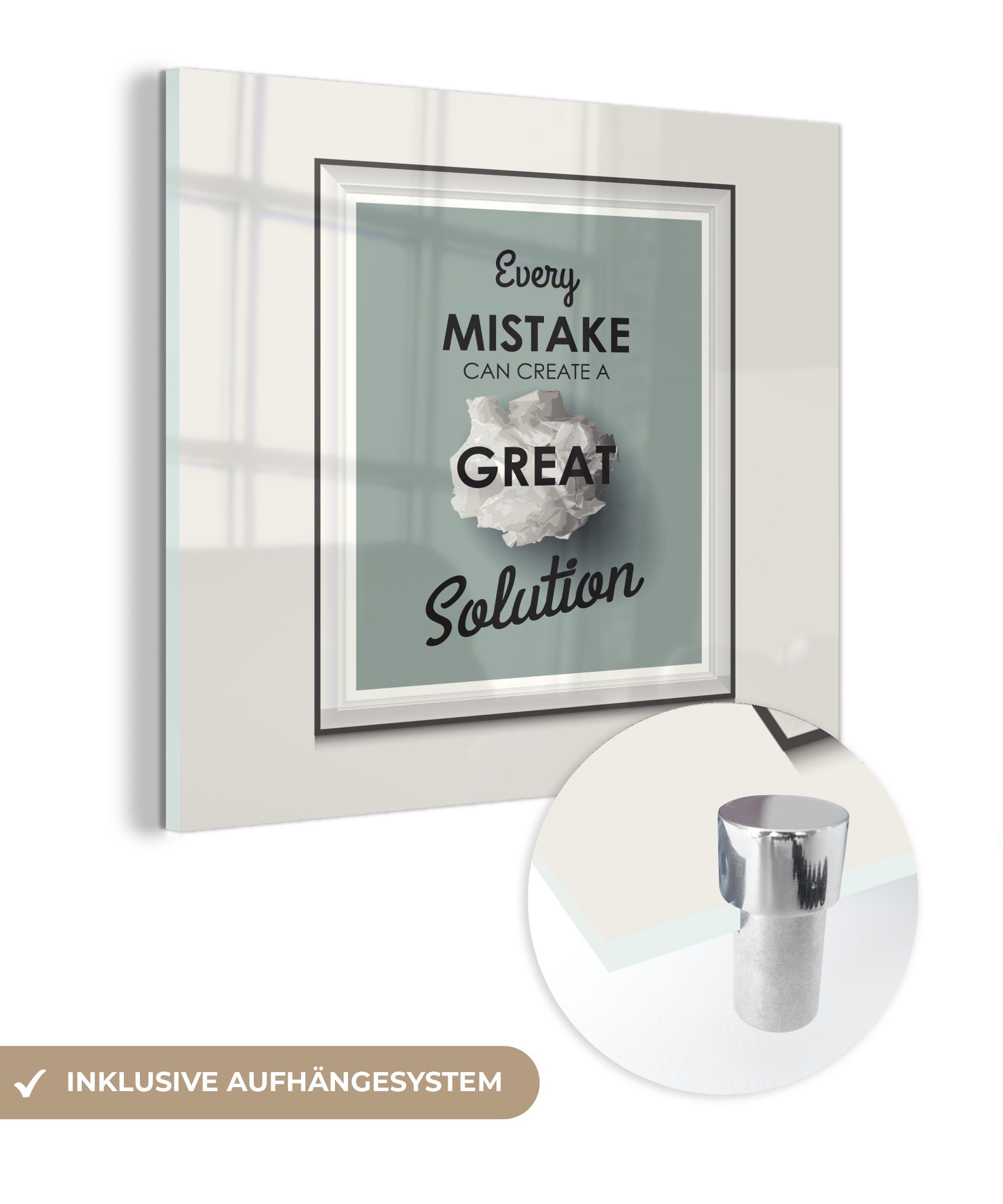 MuchoWow Acrylglasbild Jeder Fehler kann eine große Lösung hervorbringen" - Zitate -, (1 St), Glasbilder - Bilder auf Glas Wandbild - Foto auf Glas - Wanddekoration