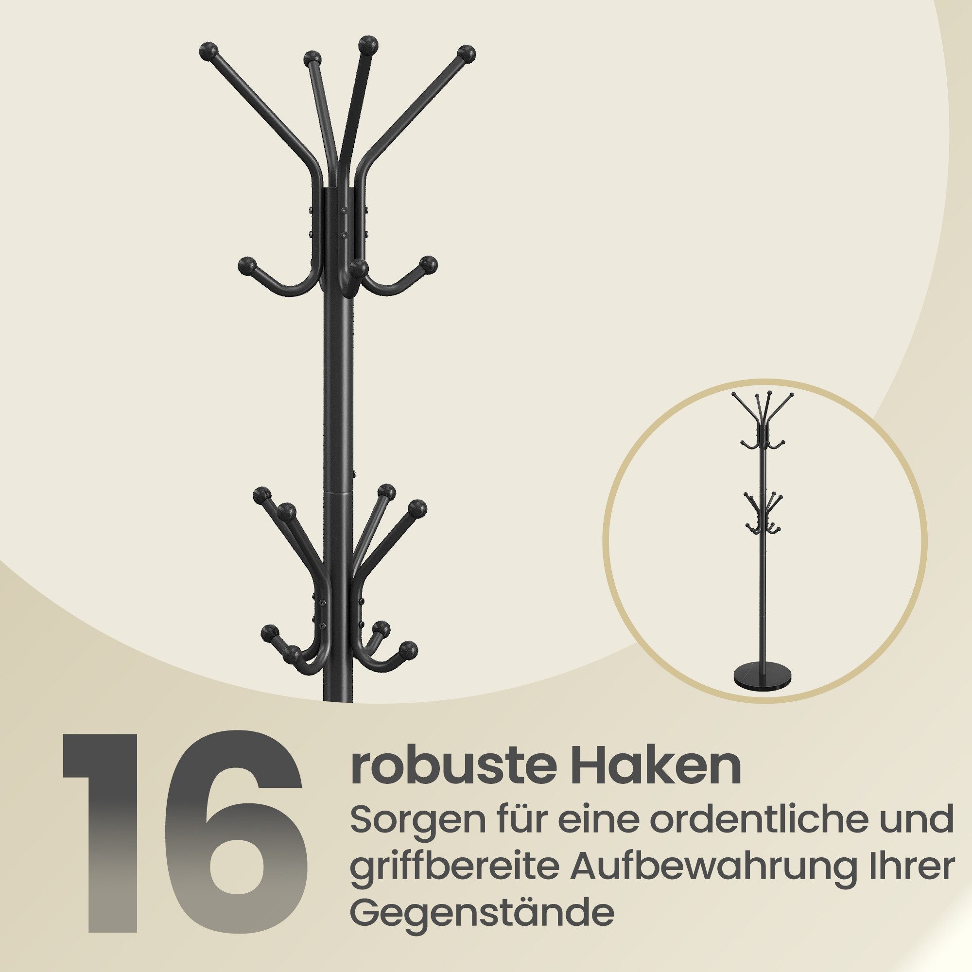 SONGMICS Garderobenständer Freistehender Kleiderständer aus Stahl mit Marmorfuß, 30 x 30 x 173 cm, für Flur und Schlafzimmer, Jackenständer – Bild 4 von 5