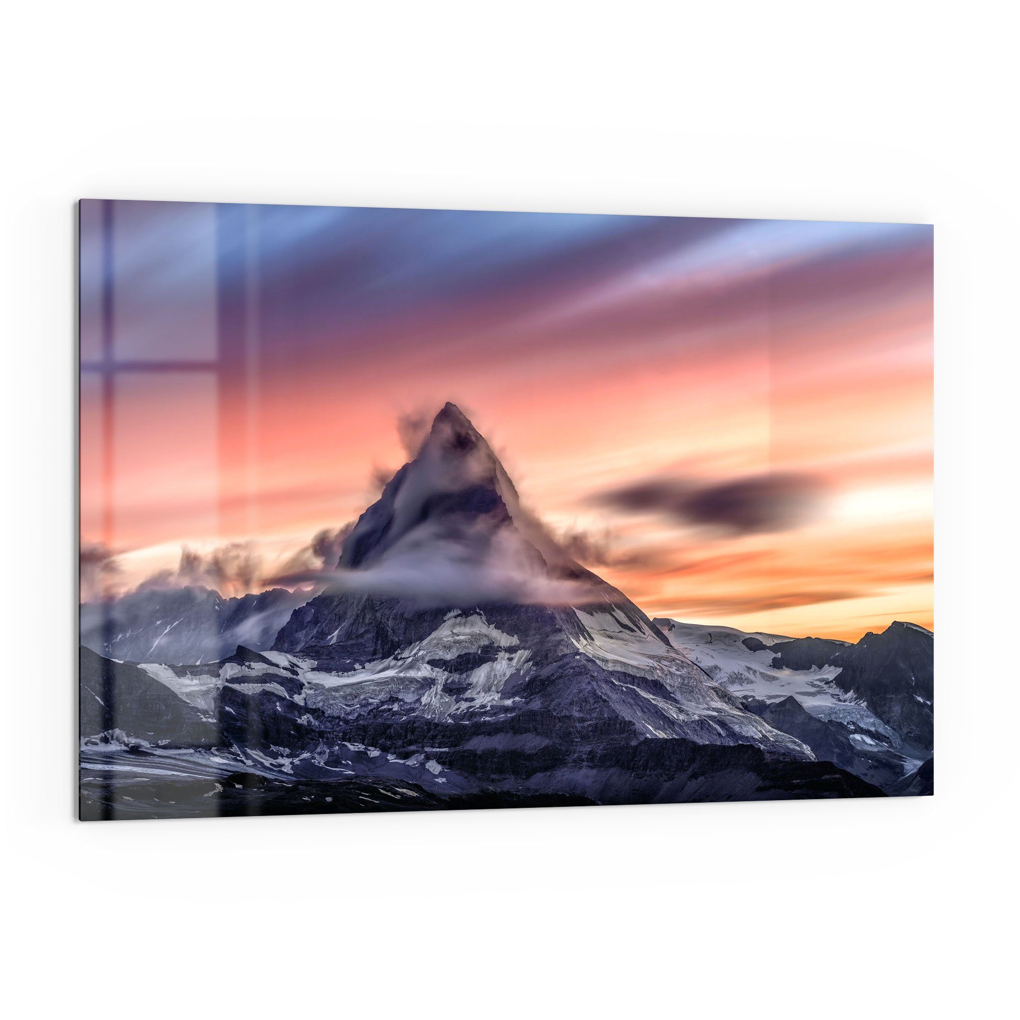 DEQORI Küchenrückwand 'Sonnenaufgang Matterhorn', Glas Spritzschutz Badrückwand Herdblende