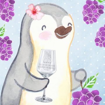 Mr. & Mrs. Panda Rotweinglas Pinguin umarmen - Transparent - Geschenk, Weinglas mit Gravur, Paar, Premium Glas, Stilvolle Gravur
