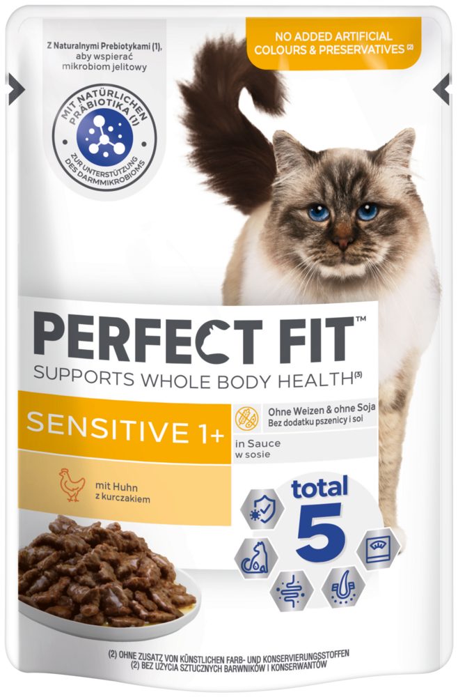 Perfect Fit PERFECT FIT™ Katze Portionsbeutel Sensitive mit Huhn 85g, Nassfutter für: Katze
