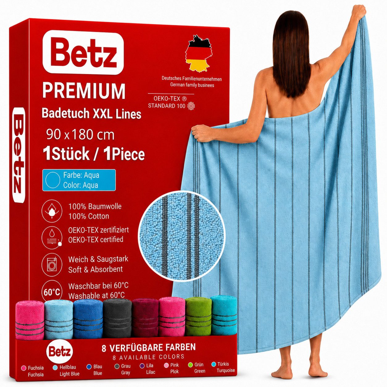 Betz Strandtuch Betz XXL Badetuch LINES Saunahandtuch Liegetuch 90x180 cm, 100% Baumwolle