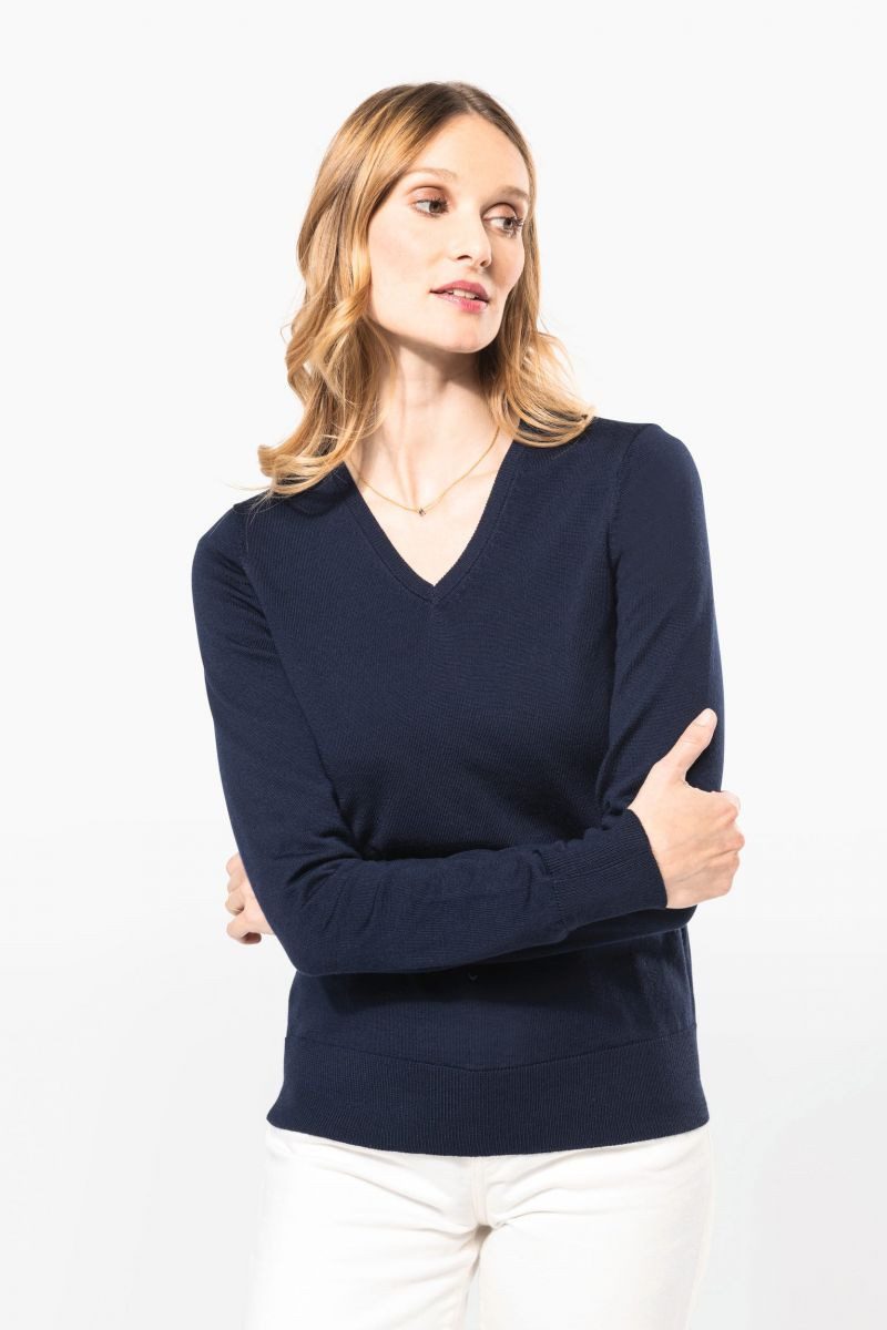 Kariban Sweatshirt Merino-Damenpullover mit V-Ausschnitt