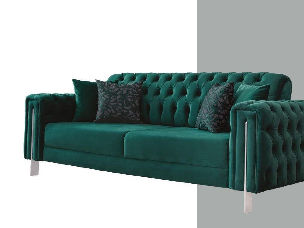 Grüne Chesterfield-Sofa, Luxus 230cm Sofa Einrichtung Wohnzimmer Couch Möbel Chesterfield JVmoebel