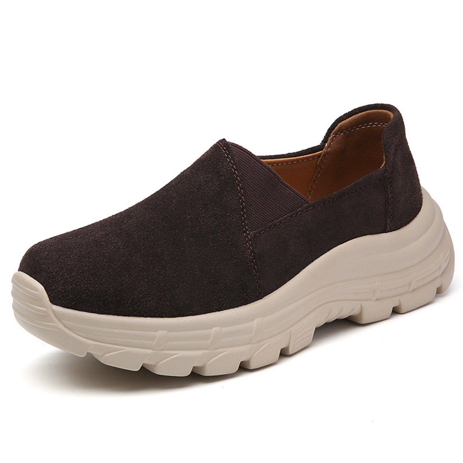Daisred Turnschuhe mit Plateausohle Bequeme Sneakers Loafer Kaffee