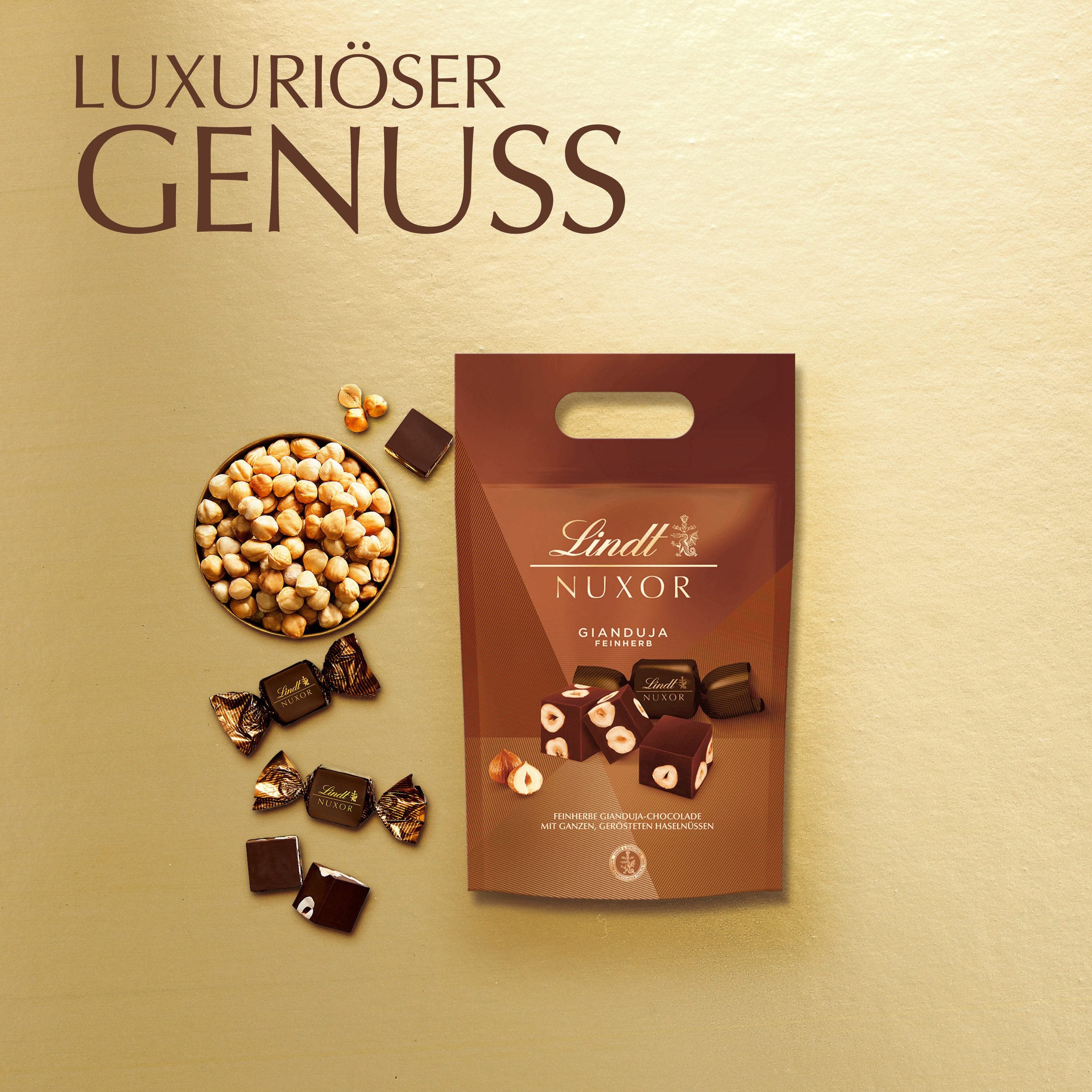 LINDT Schokolade 700g NUXOR Würfel Feinherb XL Beutel Dunkle Gianduja Schokolade Nuss, 1 x 700 g, 1 St.