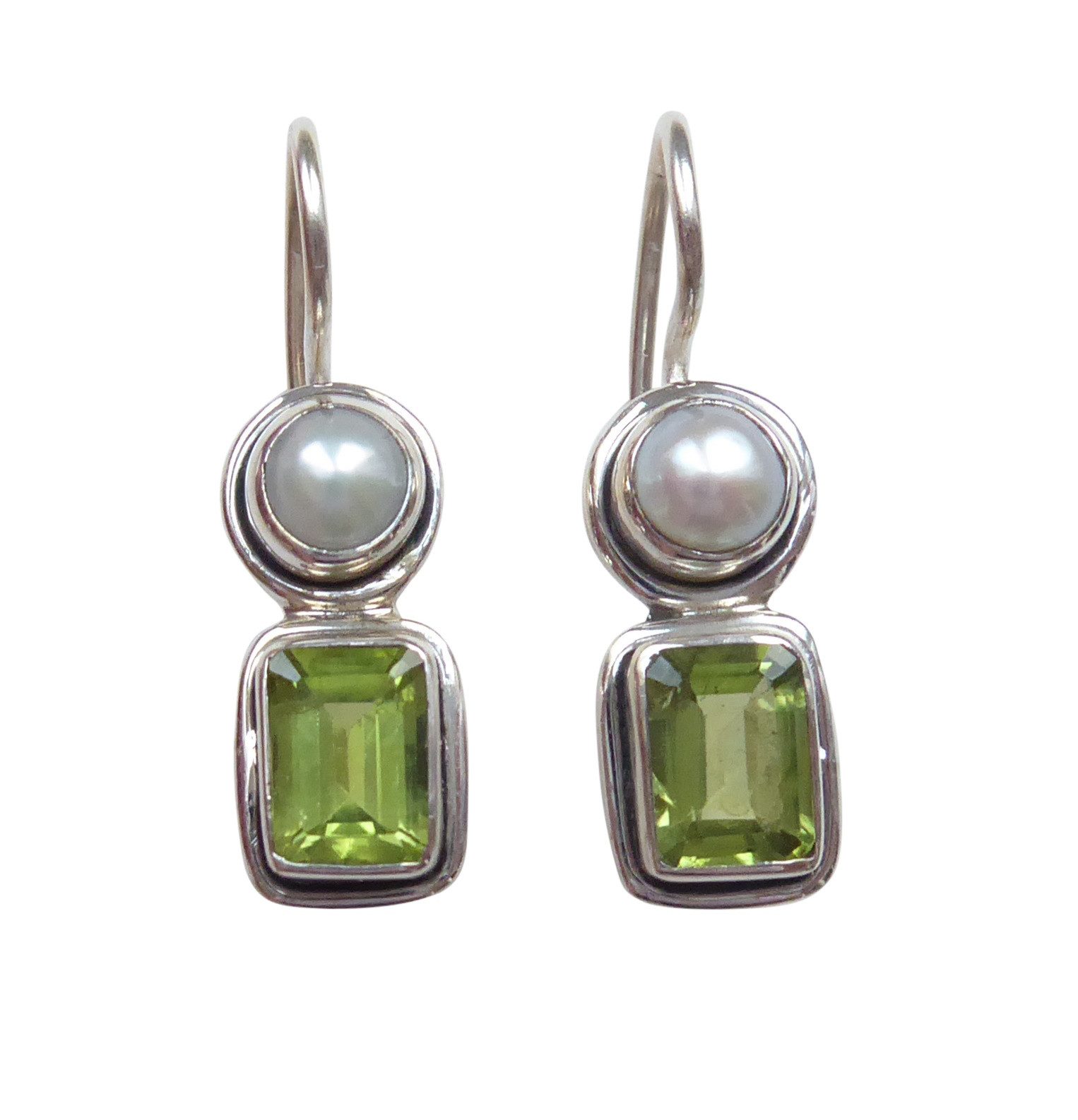 Mugello Paar Ohrhänger Dante Peridot (Silber) Süßwasserperle elegant klassisch Retro, Handarbeit aus kleiner florentinischen Manufaktur, Vintageschmuck