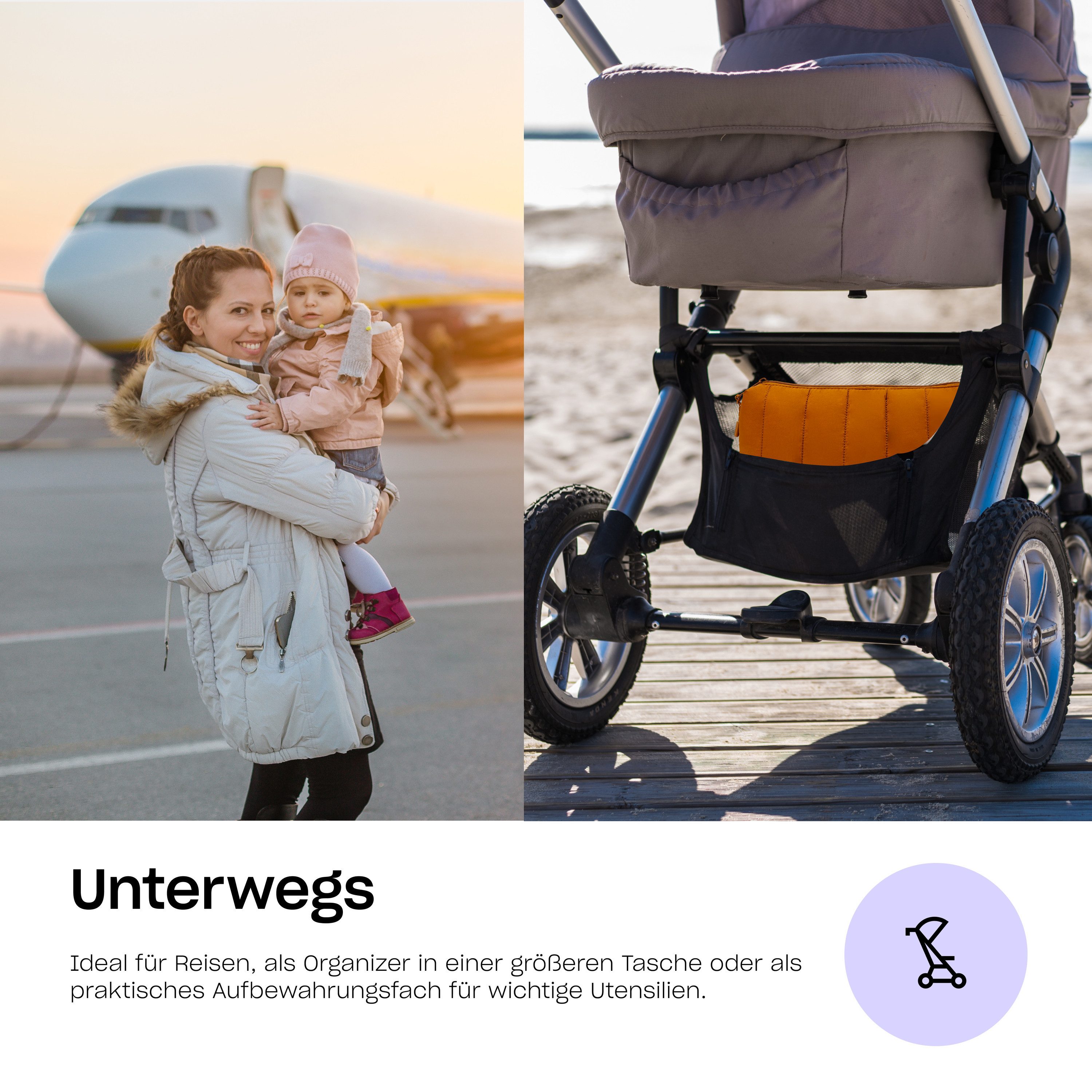 Hylat Baby Kulturbeutel Kosmetiktasche - vielseitiger Kulturbeutel-Organizer – Braun (1-tlg), Kosmetiktasche - stilvolle gesteppte Windeltasche - Braun