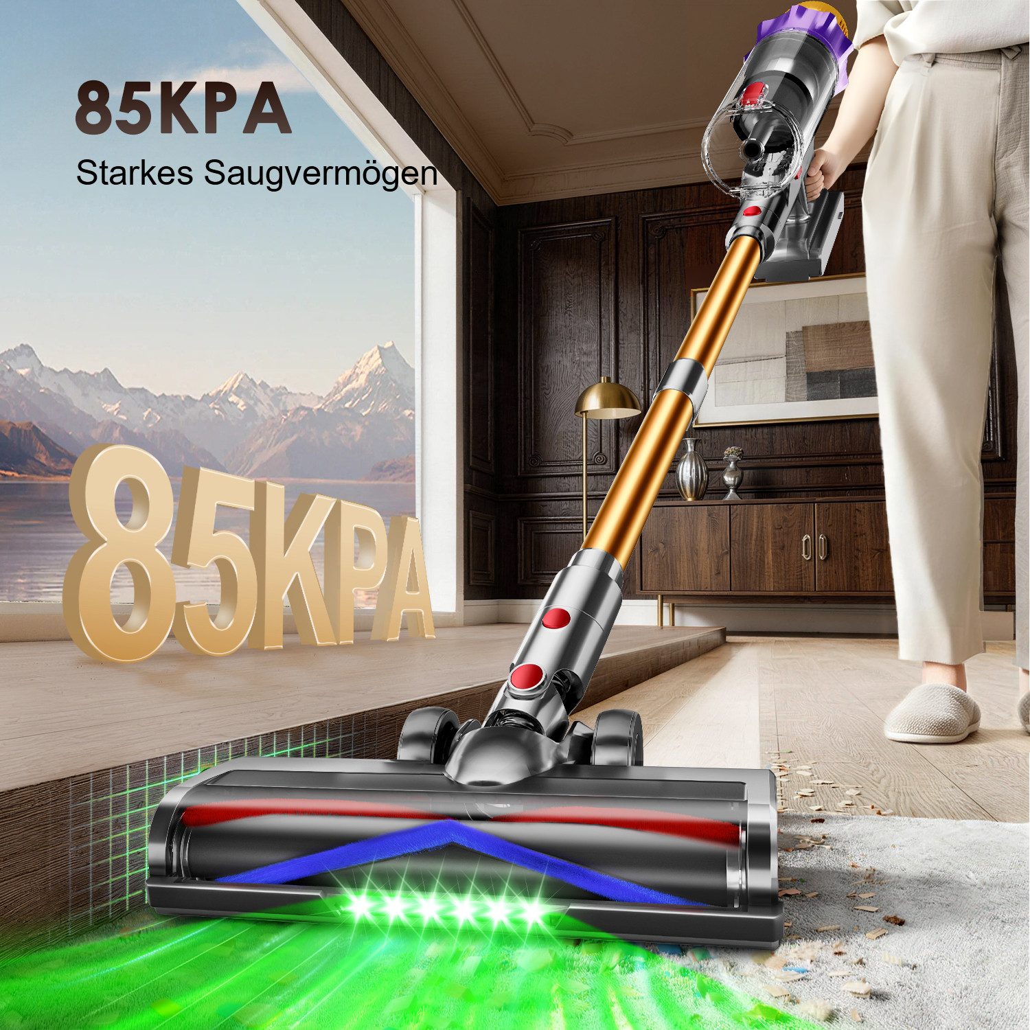 Homimaster Akku-Hand-und Stielstaubsauger Akku-Staubsauger 85000Pa, 70 Min Laufzeit, 2.6L, leise, Mit 4 HEPA-Filtern, 4 Duftpads und abnehmbarem Akku, ideal für Tierhaare, Teppiche und Hartböden, Kabelloser Staubsauger für Tierhaare, Teppich und Hartböden