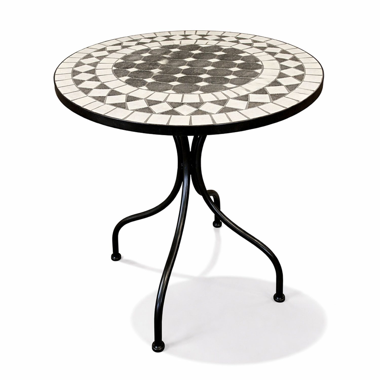 Mojawo Küchentisch Mosaik Tisch Balkontisch Gartentisch rund Ø60xH70 cm Anthrazit /Grau