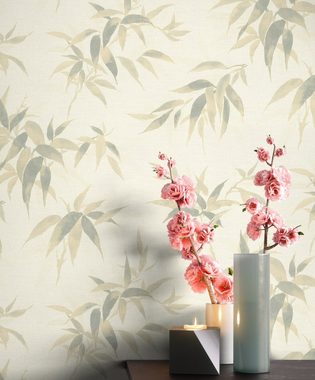 Newroom Vliestapete, Creme Tapete Zweige Modern - Botanisch Dschungeltapete Beige Floral Blätter Modern für Wohnzimmer Schlafzimmer Küche