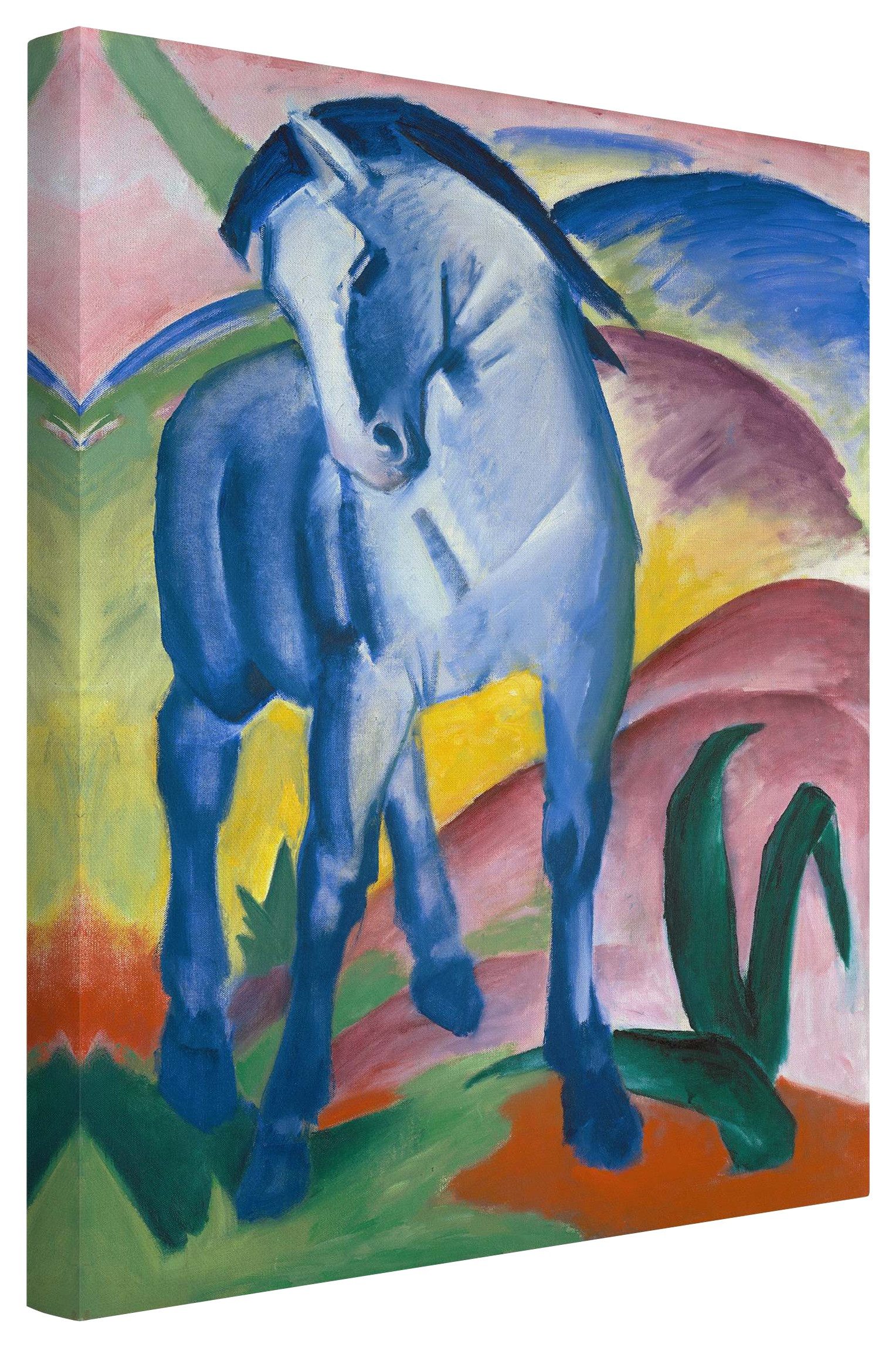 Bilderdepot24 Leinwandbild Kunstdruck Franz Marc Blaues Pferd blau bunt Bild auf Leinwand XXL, Kunst & Malerei, Wohnzimmer Schlafzimmer Küche Flur Wandbild Kunstkopie Wanddeko Druck